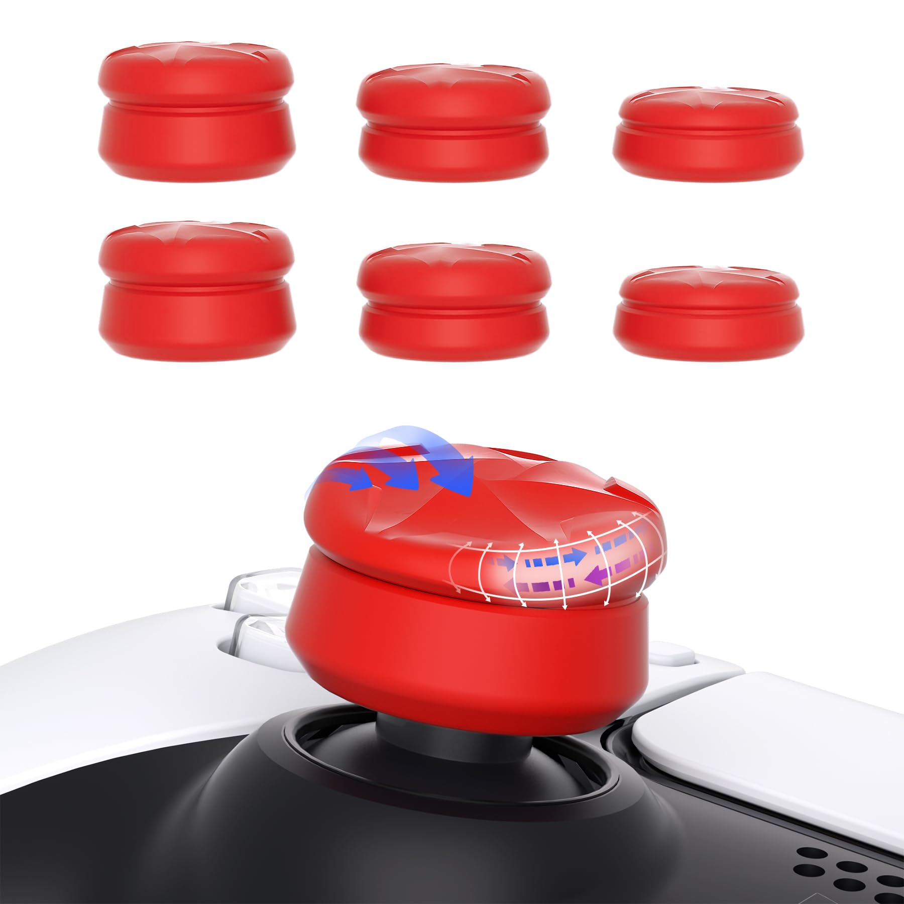 PlayVital Razor 3 Pary Thumbs Cushion Caps Uchwyty Osłony Joysticka do ps5 | Nakładki na Kciuki do ps4/Xbox Series X S/Xbox Core/Xbox One/Elite Series 2/Switch Pro Kontroler-Czerwony