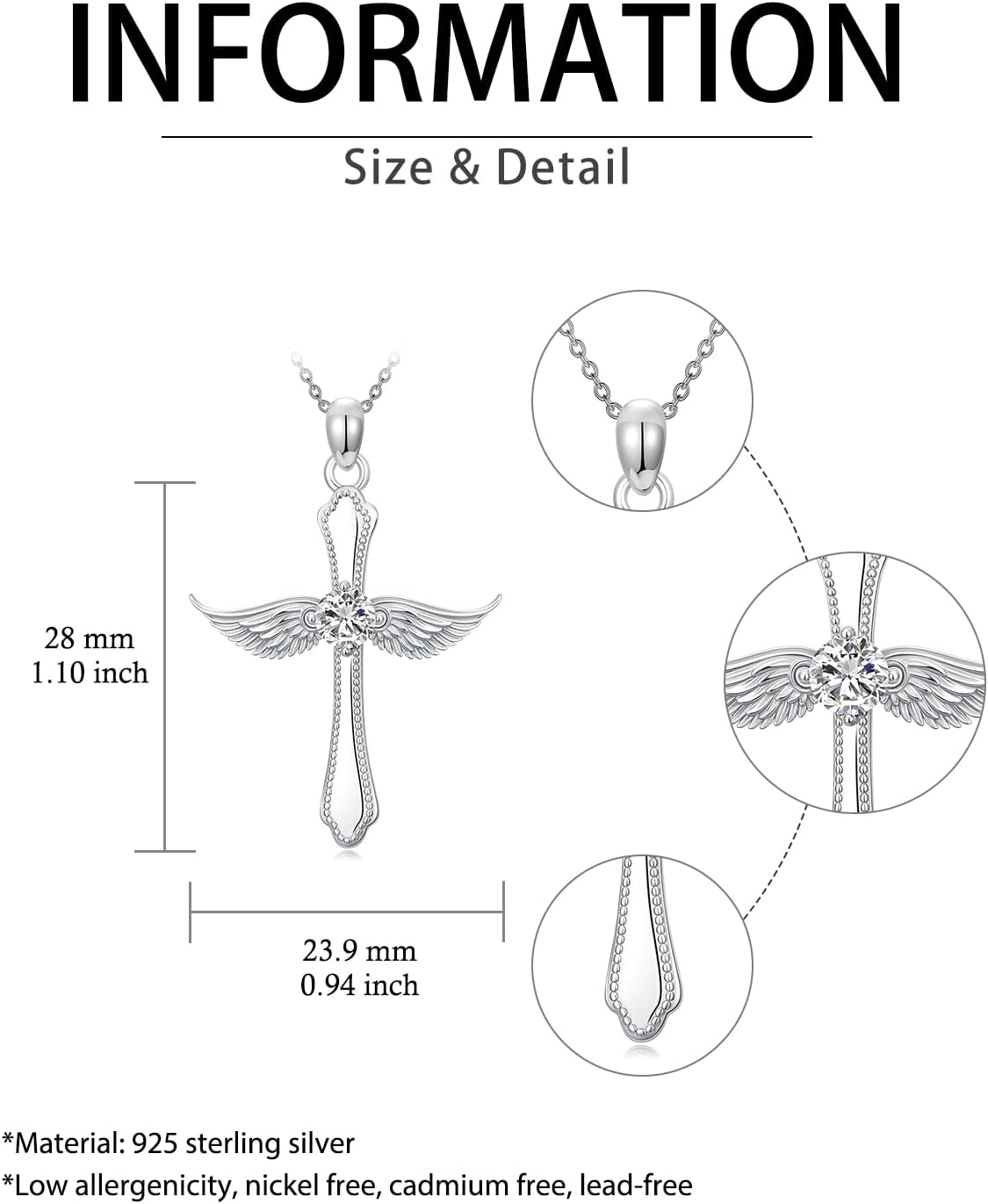 Moissanite Diamond Angel Wings Cross Necklace 14K Gold Plated 925 Sterling Silver Diamond Cross Pendant Necklaces for Women Birthday Christmas Valentines Day Gifts for Her Girlfriend Wife, 18+2 Inch - Image 5