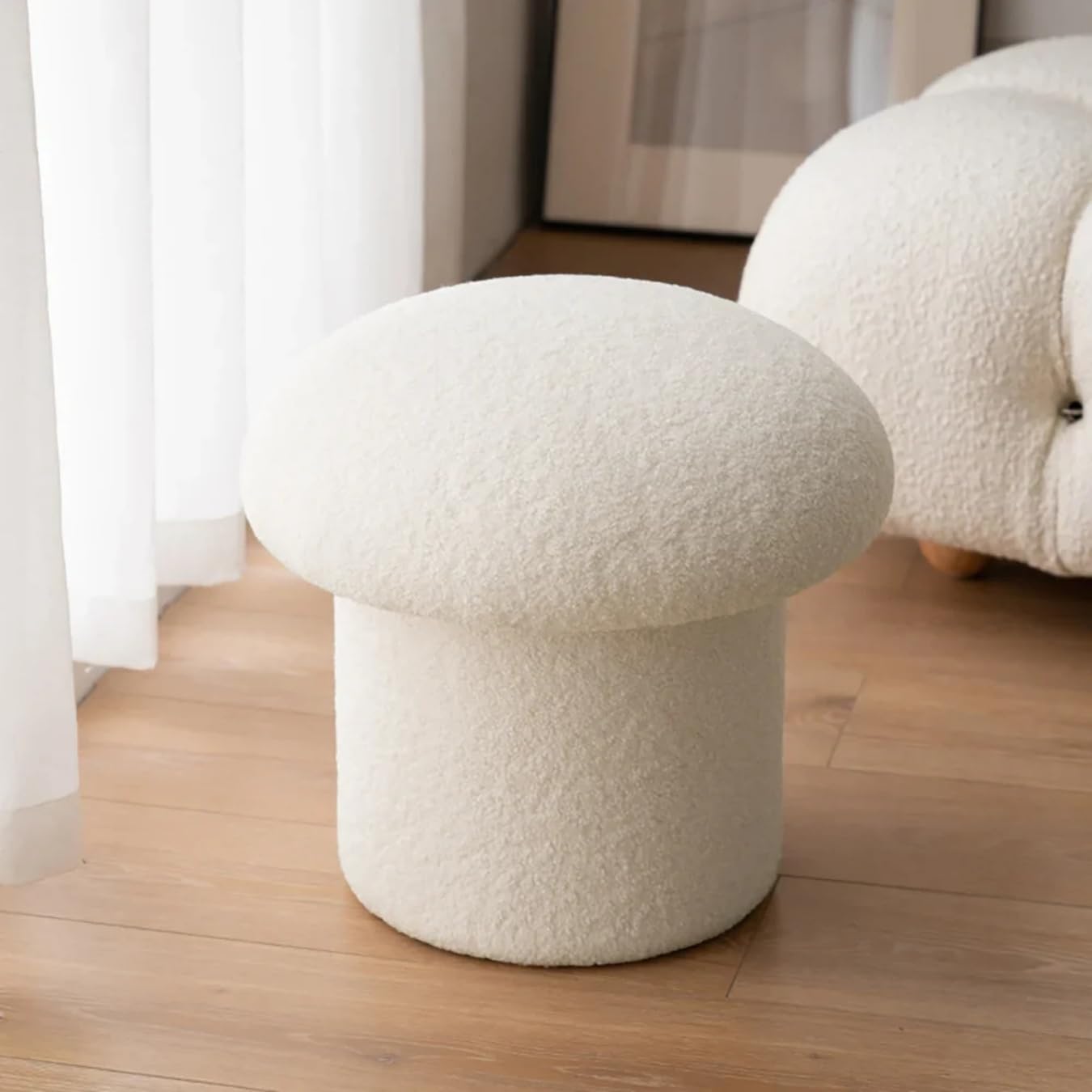 INFLUENCE FURNITURE Mushroom Style Round Boucle Ottoman Stool for Kids | Soft Upholstery | Stylish Seating for Kids Bedroom-image-38