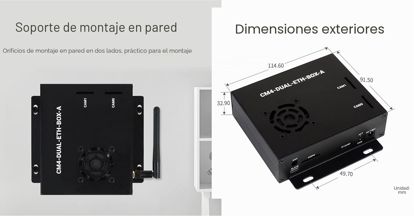 Dual Gigabit Ethernet Mini Ordenador Basada en Raspberry Pi Compute Module 4 (NO Incluida), Waveshare CM4 Base Dual Eth Interior, Estuche de Metal, con Ventilador de Refrigeración
