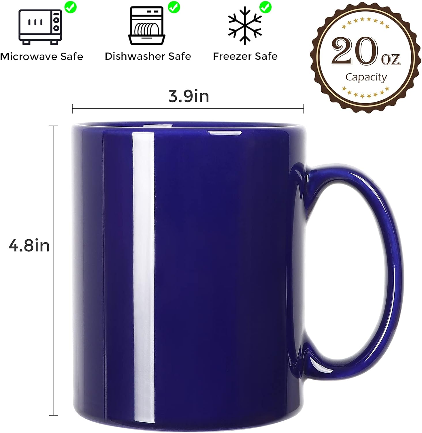 Smilatte 20 OZ Extra Large Ceramic Coffee Mug, M017 Classic Porcelain Boss Super Big Tea Cup with Handle for Office and Home, Blue - Image 6