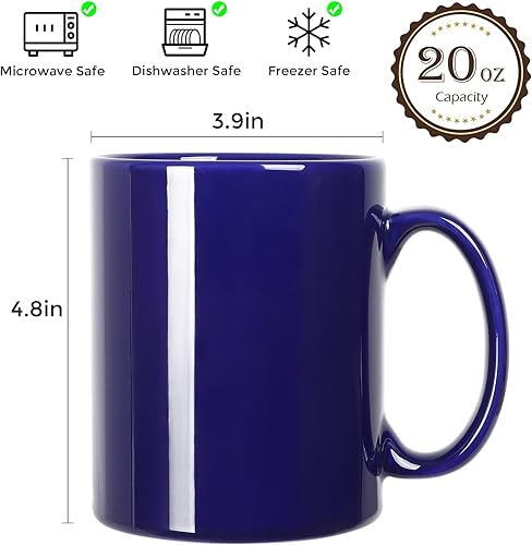 Miniatura 6 de Smilatte Taza de café de cerámica extragrande de 20 onzas, M017 Classic Porcelain Boss Super Big Tea Cup con asa para oficina y hogar, color azul