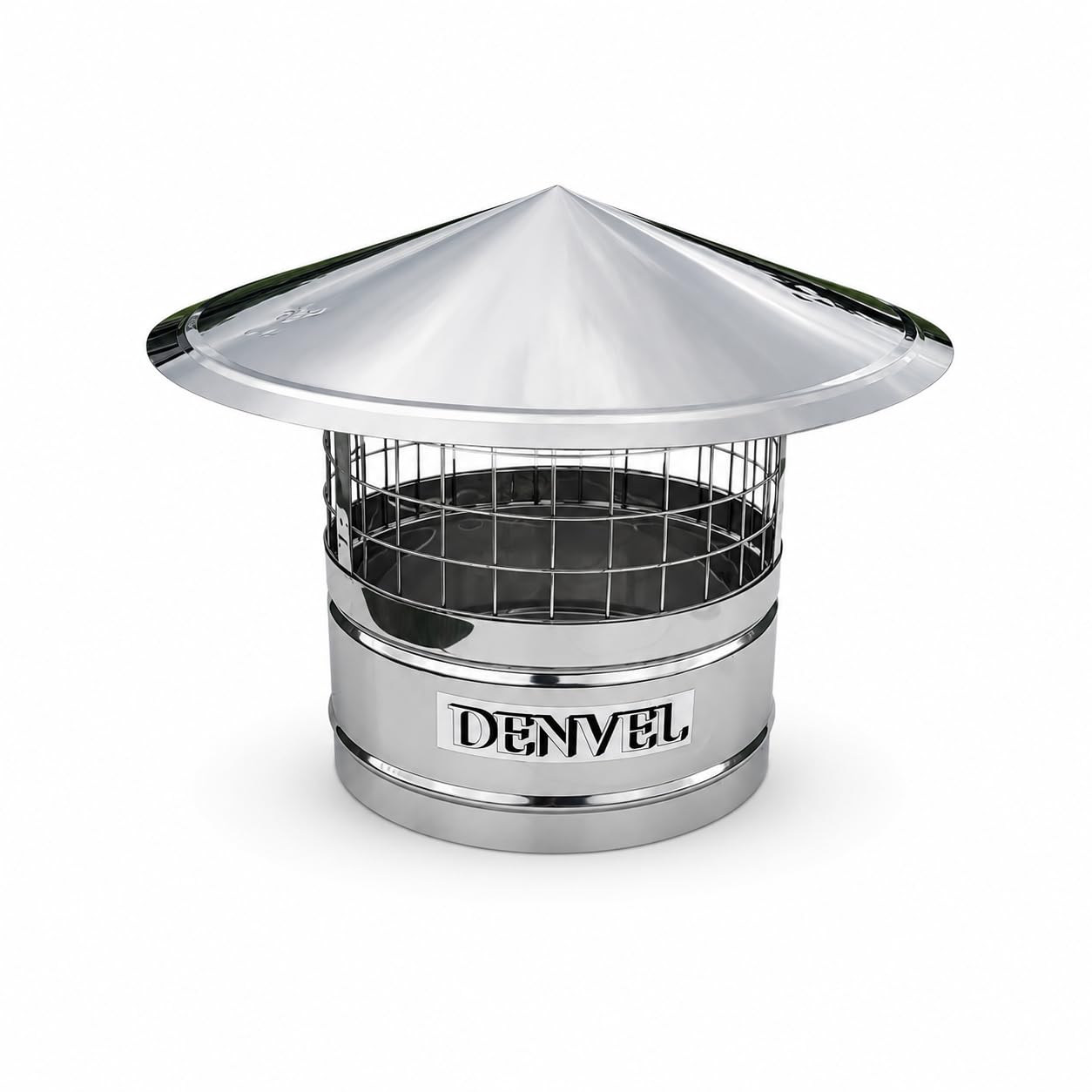Chapeau de Cheminée 200 mm en Acier Inoxydable avec Grille Anti-Oiseaux – Capot Pare-Pluie INOX pour Conduit de Fumée, Cheminée et Ventilation – Denvel®