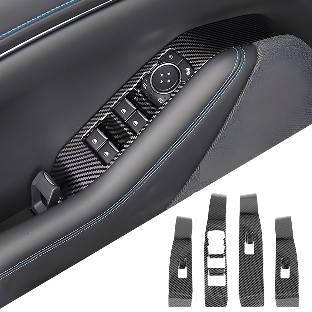 Car Door Power Window Lift Switch Protection Decor Panel for Ford Mustang Mach-E 2021 2022 2023 2024 2025 2026 Auto Interior Accessories Armrest Side Pull Handle Trim Cover Carbon Fiber Style