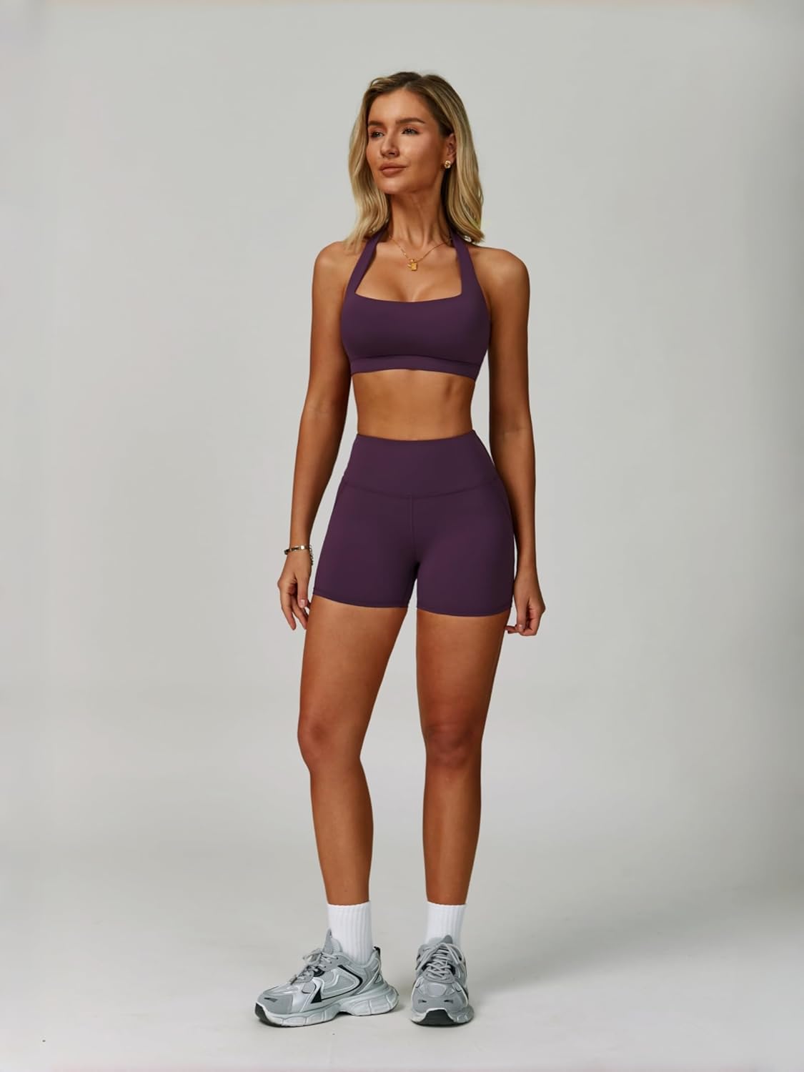 ABOCIW Workout Sets for Women Square Neck Halter Sports Bra High Waist Biker Shorts 2 Piece Gym Yoga Outfits