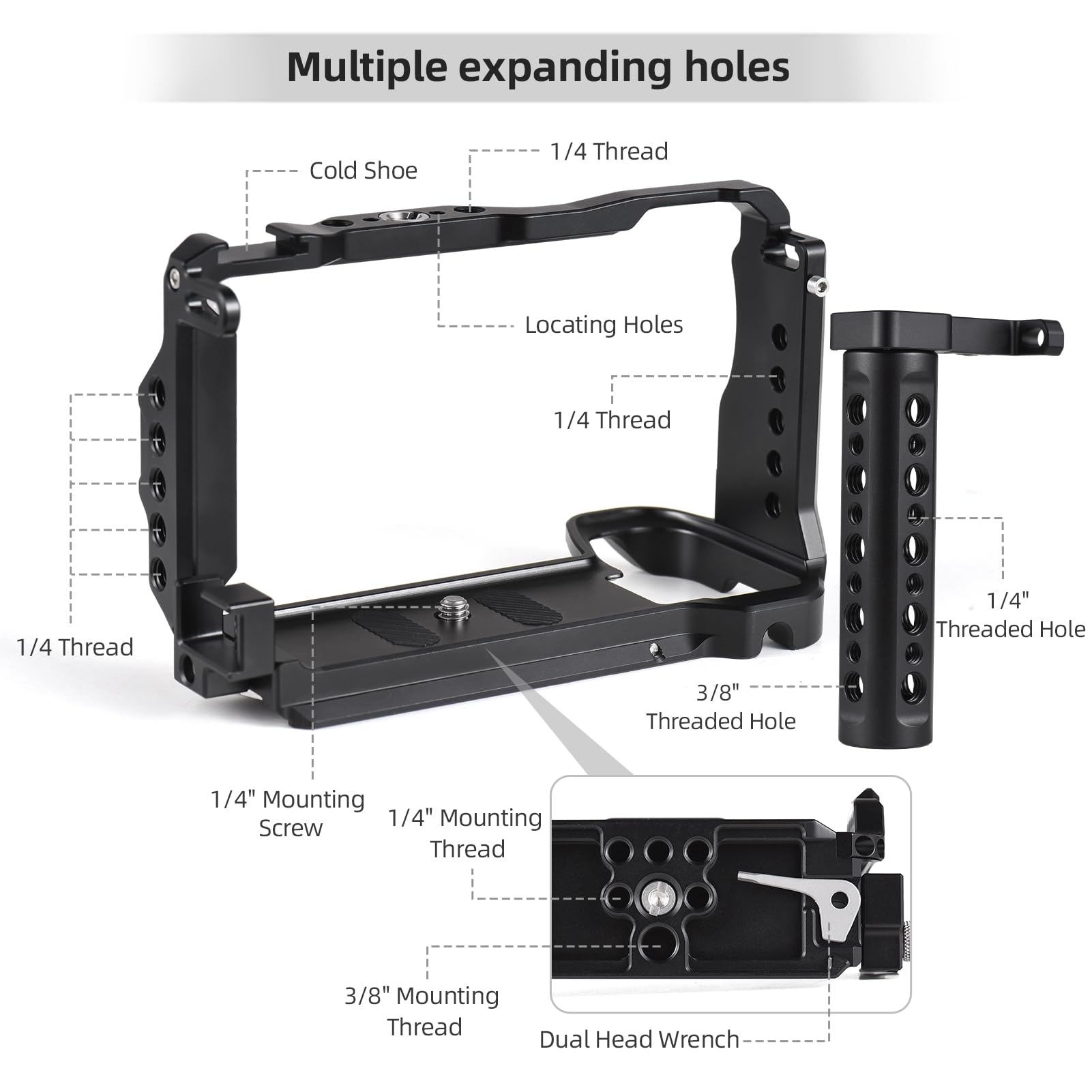 Andoer Estabilizador De Cámara Jaula De Cámara Kit De Manija Superior De La Cámara De La Aleación De Aluminio Con Ranura Para Llave Magnética Soporte Con Cámara Sony A6700