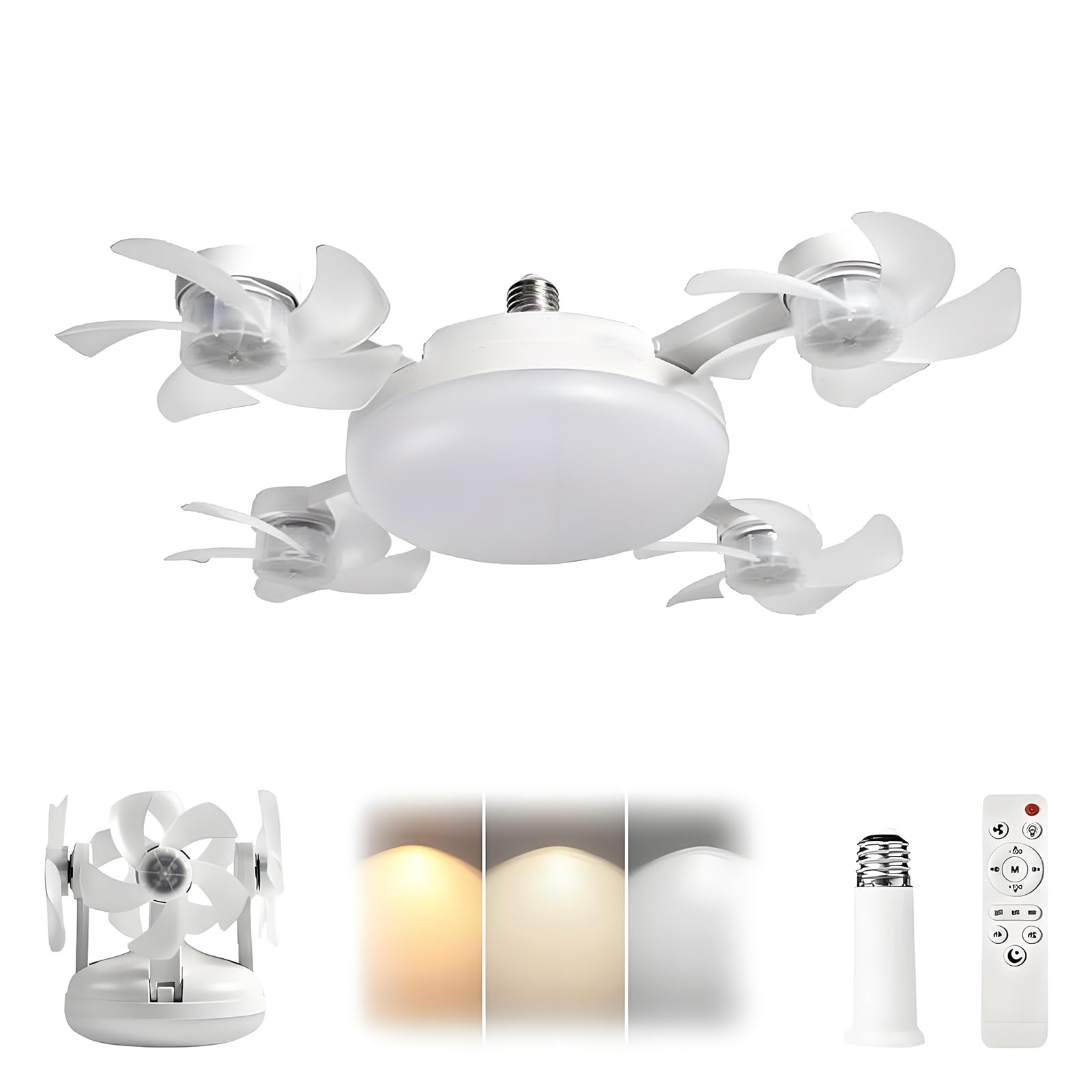 Baomaeyea 4-Head E27 Socket Ceiling Fan Light, 2-In-1 Silent Led Fan With Remote Control