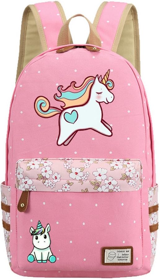 Kid's Girls Floral Animal Cartoon Funny School Backpack Cute Unicorn Pink Travel Shoulder Bag (Pink unicorn)