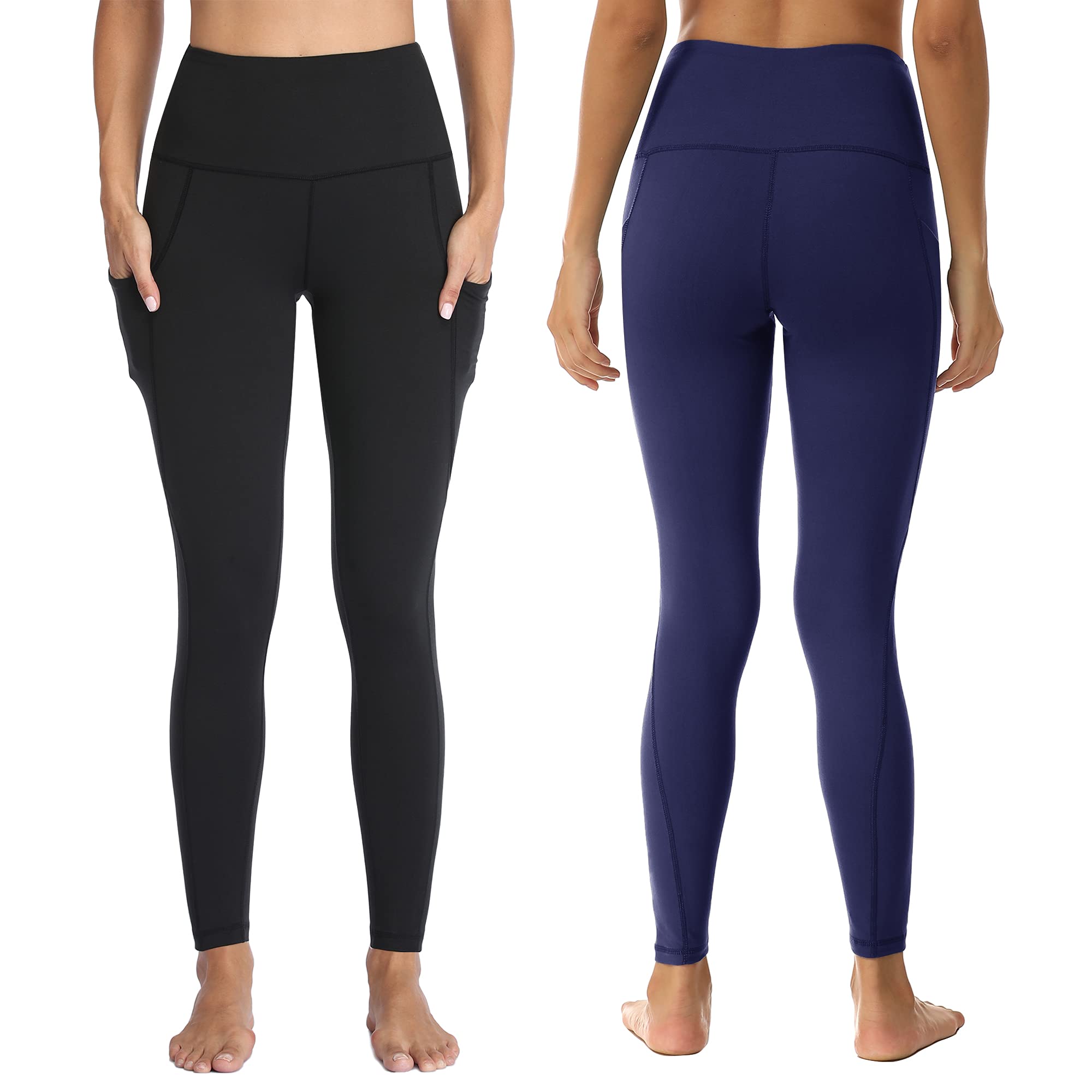 HIGHDAYS Legginsy dla kobiet – legginsy treningowe z wysokim stanem, kontrola brzucha, nieprzejrzyste, wąskie, miękkie spodnie do jazdy na rowerze, jogi, biegania, Czarny/granatowy, XXL