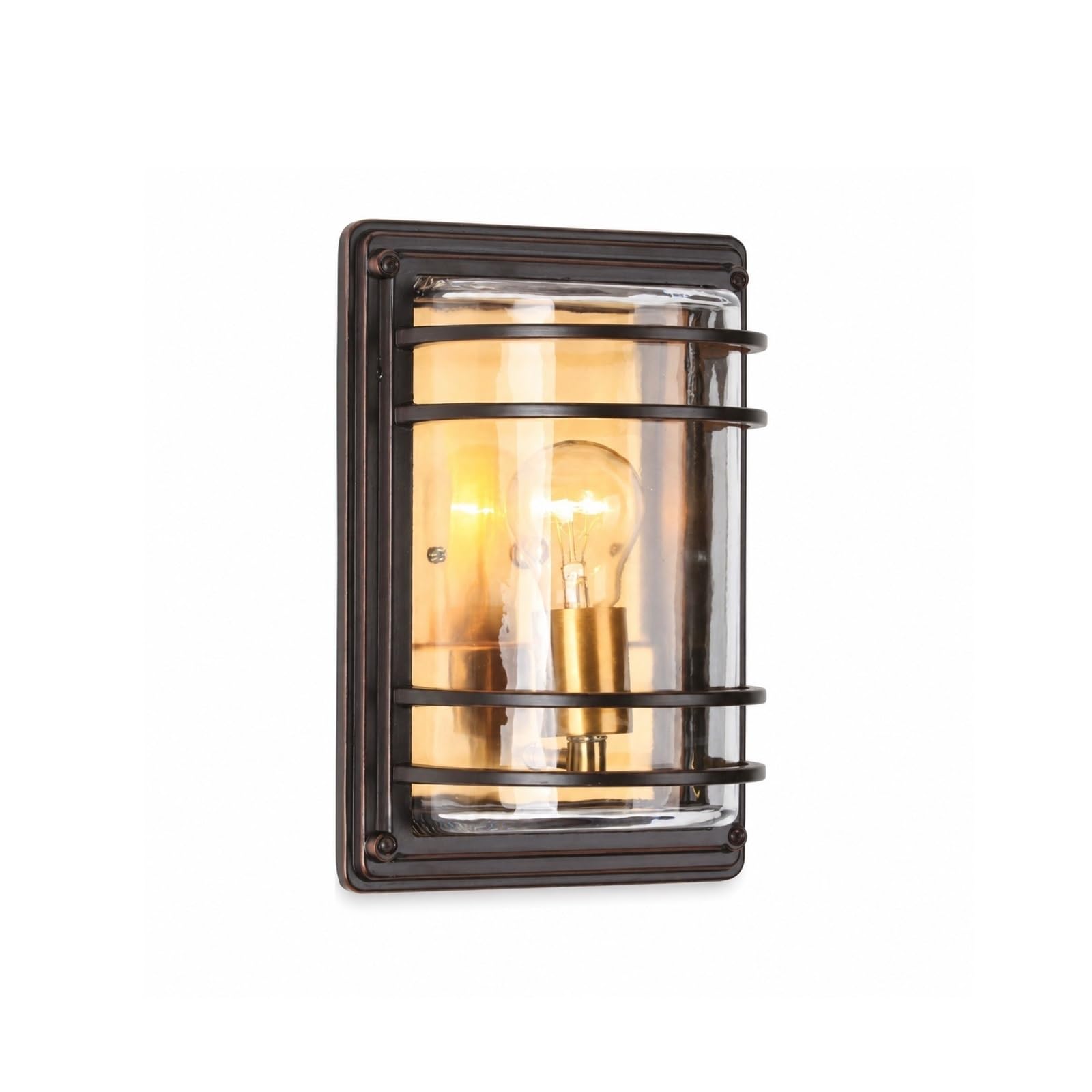 OZBMA European Wall Mount Fixture, IP65 Waterproof Cast Aluminum Exterior Light, Sconce with Tea-Colored Glass Shade for Apartment, Balcony, Entryway, Hallway, Staircase Threshold