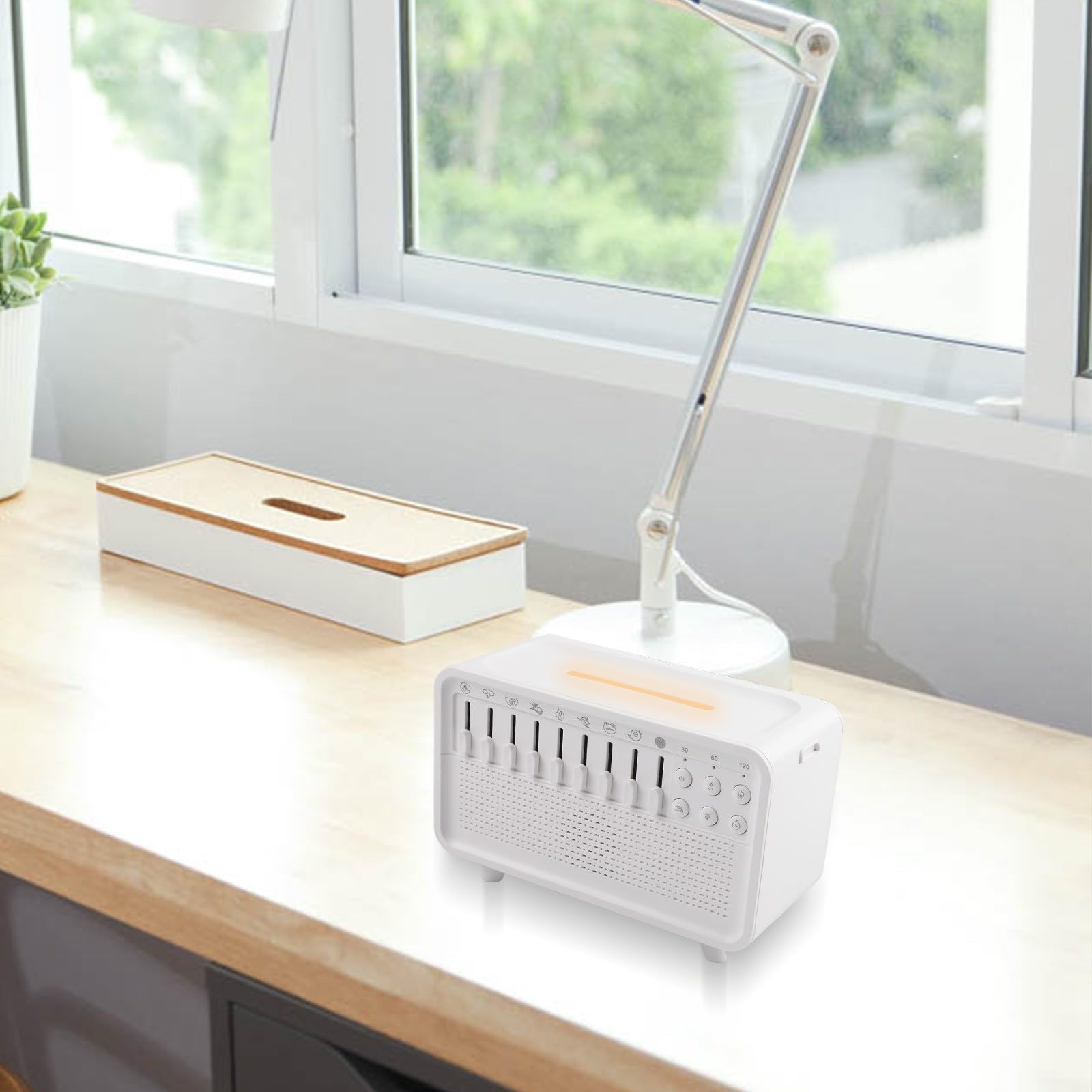 White Noise Machine, diffusore per aromaterapia, umidificatore con 8 suoni, luce notturna e altoparlante per dormire, camera da letto, cameretta dei bambini, bianco, 23 x 12 x 17 cm