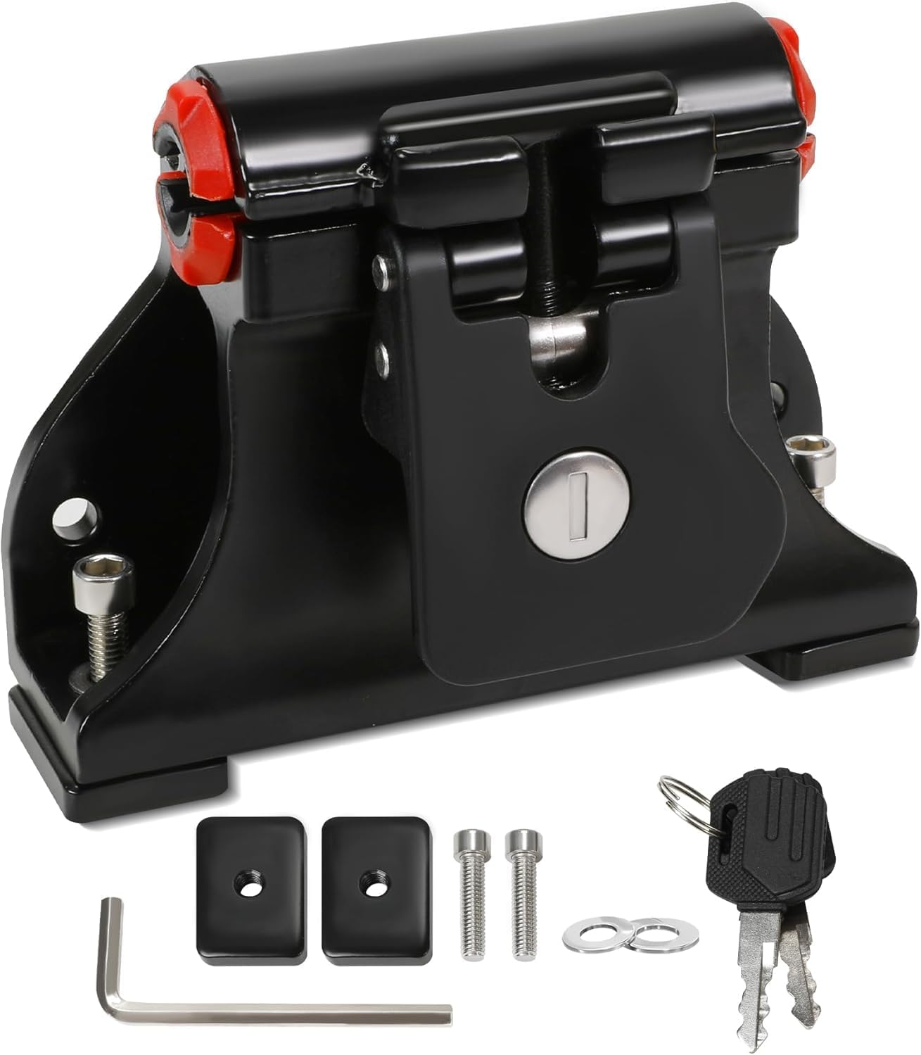Locking Thru-Axle Fork Mounts, Adjustable Locking Thru-axle Track Bracket, with Lock Cylinder, Keys, Hex Wrench, Studs, Washers and Track Slides, Secures All Bikes, Fit for Trucks and Vans