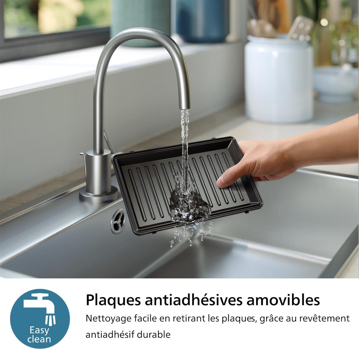 Philips Croque monsieur 3 en 1 Série 5000-3 jeux de plaques pour toaster (paninis, sandwichs) et gaufrier, Plaques de gril antiadhésive, système Easy Lock, Puissance de 750W, Noir (HD2350/80)