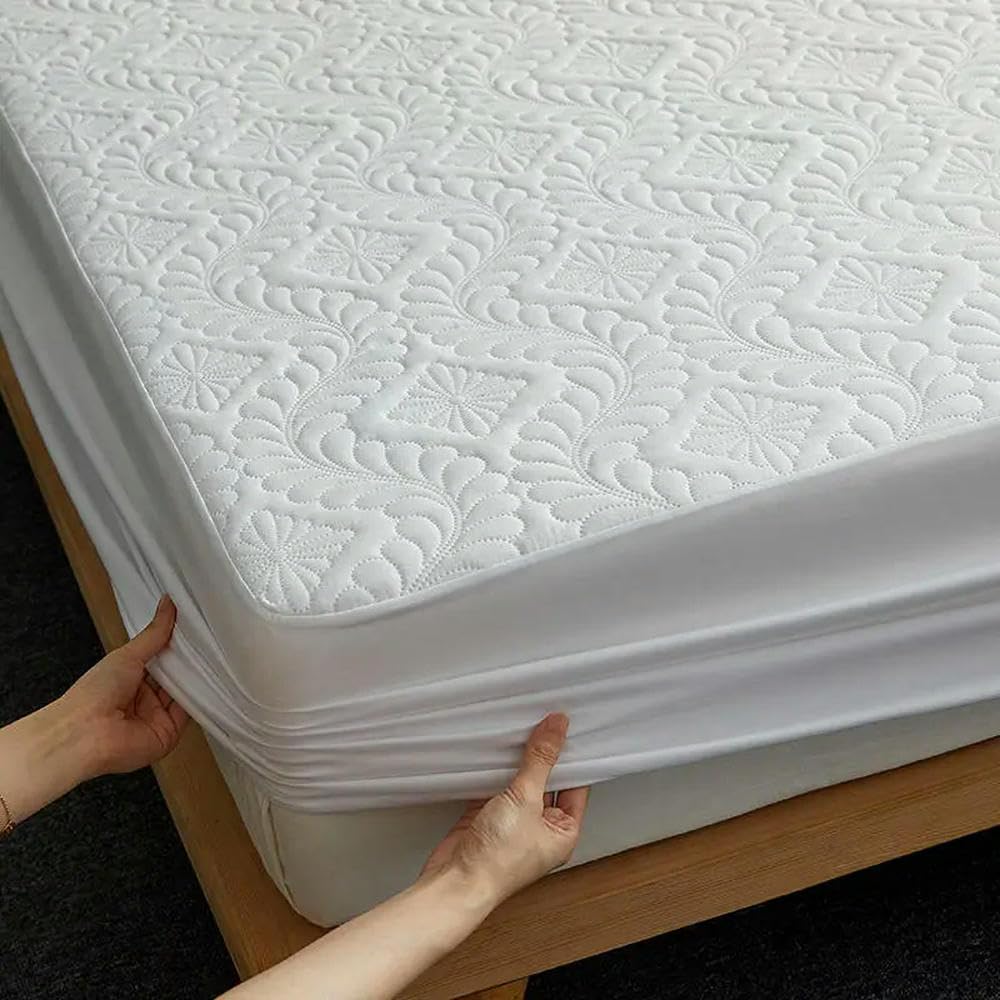 Sábana Acolchada Impermeable ZBDZSW con elástico, Protector de colchón de Color sólido, tamaño Queen y King, sábana para Cama Doble, tamaño Queen/King