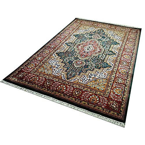 Amma Tapijten Handgeknoopt wollen tapijt 5x7ft Rood Handgemaakt Indo-Perzisch Luxe Groen Tapijt - Afbeelding 3