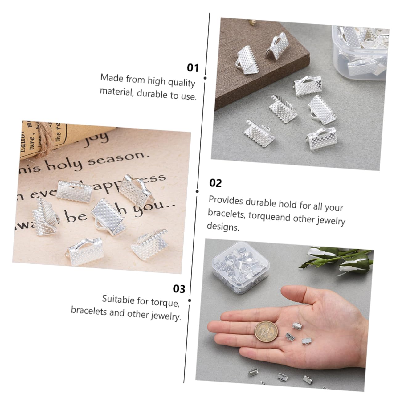 Veemoon 100pcs Jewelry Connector Components 10mm Leather Crimp Ends DIY Cord Ends Fasteners Clasps for DIY Jewelry Making