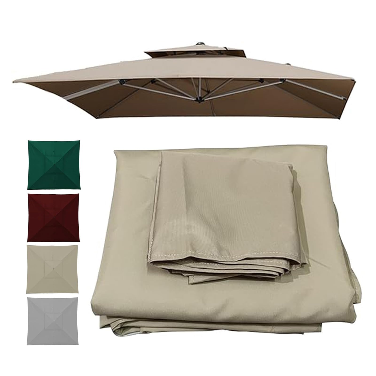 Waterproof Covers 3x3m 2.5x2.5m Outdoor Market Patio Table Umbrella Replacement Canopy For 8 Ribs, Square Garden Cantilever Parasol Replacement Cloth Polyester Sun Shade Fabric(Khaki,2.5x2.5m)