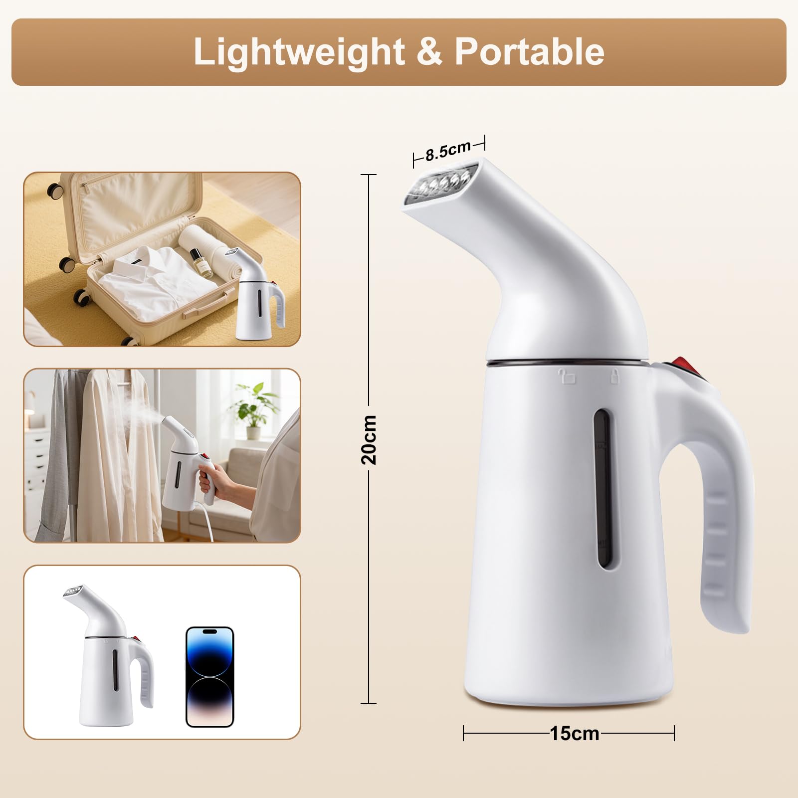 Souvik Ferro da Stiro a Vapore con Spegnimento Automatico, Riscaldamento Rapido, Rimozione Rapida Delle Pieghe, Vaporizzatore per Viaggi, Ufficio, Casa, Serbatoio da 120 ml, 700 W, Bianco