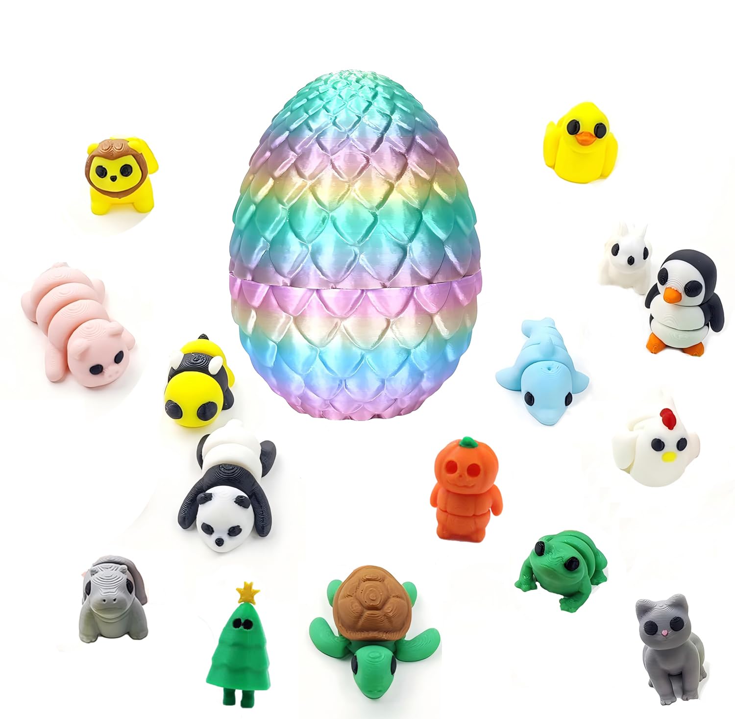 Zhaohyjianm 15PCS 3D Printed Animals Set Dragon Egg, Premium 3D Printed Fidget Toys for Kids & Adults, Home Office Decor, Executive Desk Toy,Fun Party Favors,Perfect Stress Relief Gift (16 Pcs)