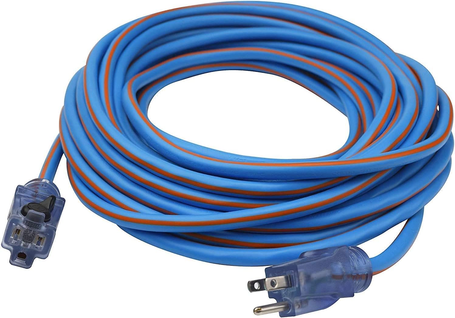 Flаѕh Sаlе Clear Power 50 ft Heavy Duty Outdoor Extension Cord TPE Rubber Power Cord 12/3 SJEOW with Lighted Locking Connector, 3 Prong Grounded Plug, Blue&Orange, Oil Water & Weather Resistant, Flame Retardant