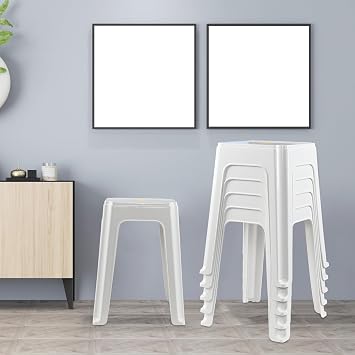 6-Pack Portable Stackable Plastic Stool, White Stacking Step Stool | Backless Stools, 18.7 Inch Height, Lightweight Yet Sturdy, Ideal for Extra Seating in Any Room
