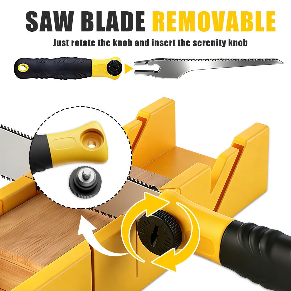 Juego de Caja de Ingletes, 4 Piezas, Caja de Ingletes con Sierra Japonesa para Madera, 3 Ángulos de Corte, Mango Ergonómico, Cortador Manual Para Carpintería, Bricolaje