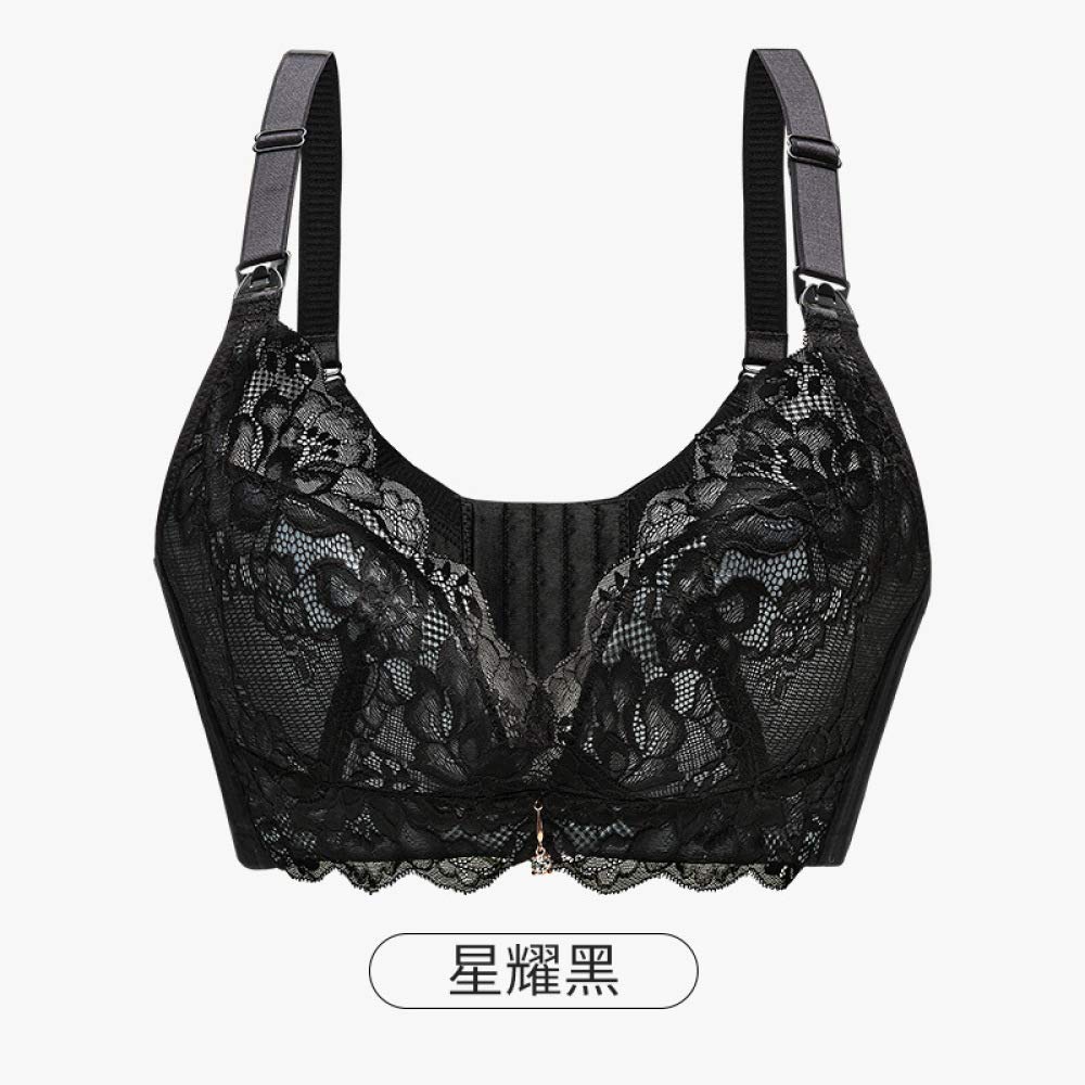 zysymx Summer thin lace no steel ring nursing bra cotton no trace large size breastfeeding bra black 80E