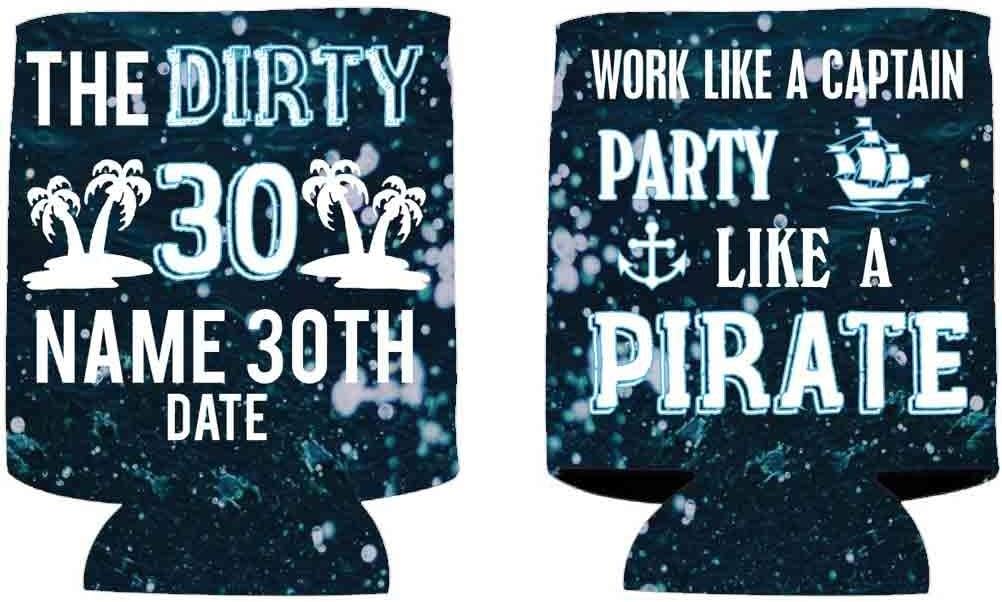 VictoryStore Can and Beverage Coolers - Custom 30th Birthday, The Dirty Thirty - Work Like A Captain, Party Like A Pirate" Design, Set of 50