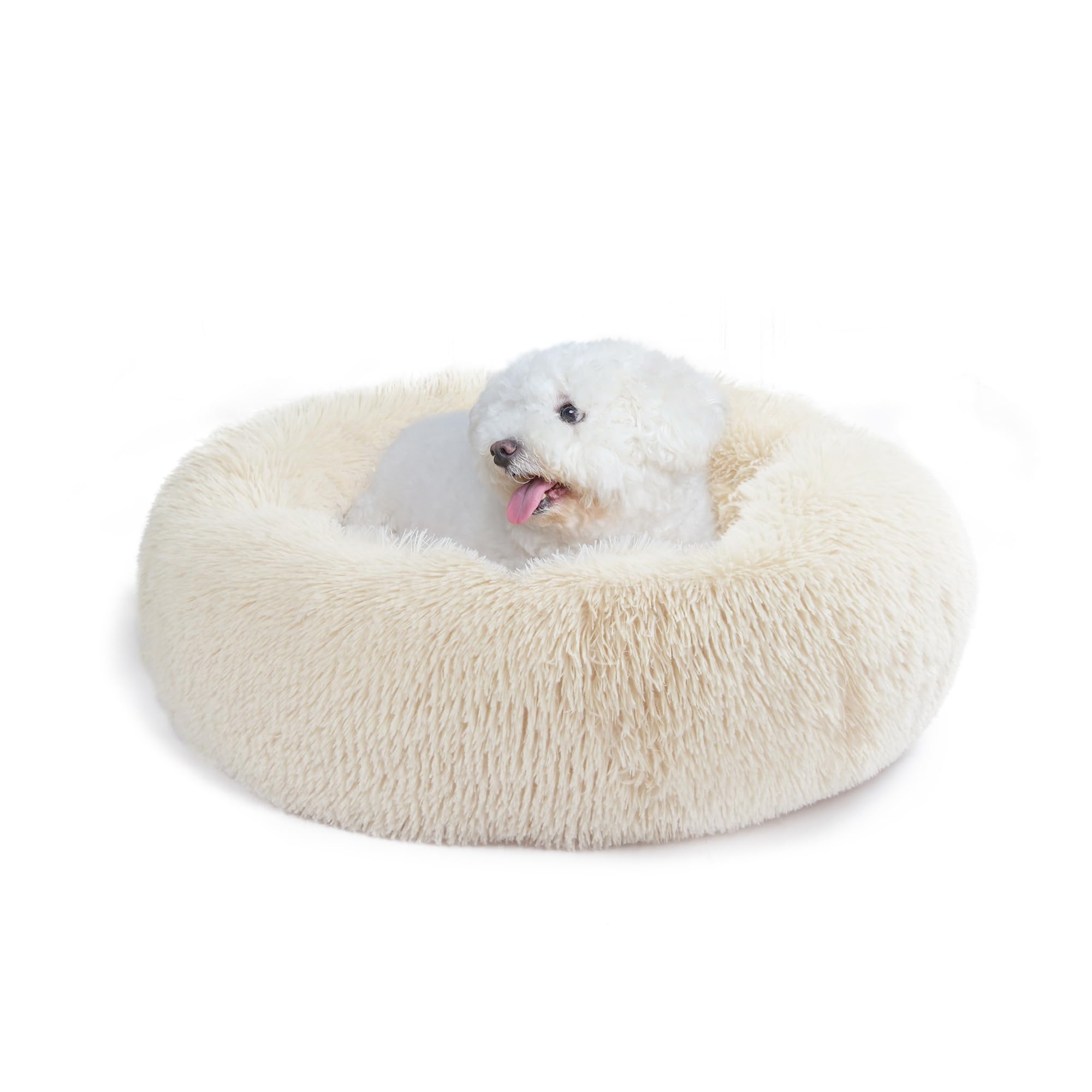 Small Dog Bed White Cream,Calming Dog Bed for Small Dogs,19 inches Donut Fluffy Pet Beds,Anti Anxiety Round Fits up to 10 lbs Soft Warm Pets Beds for