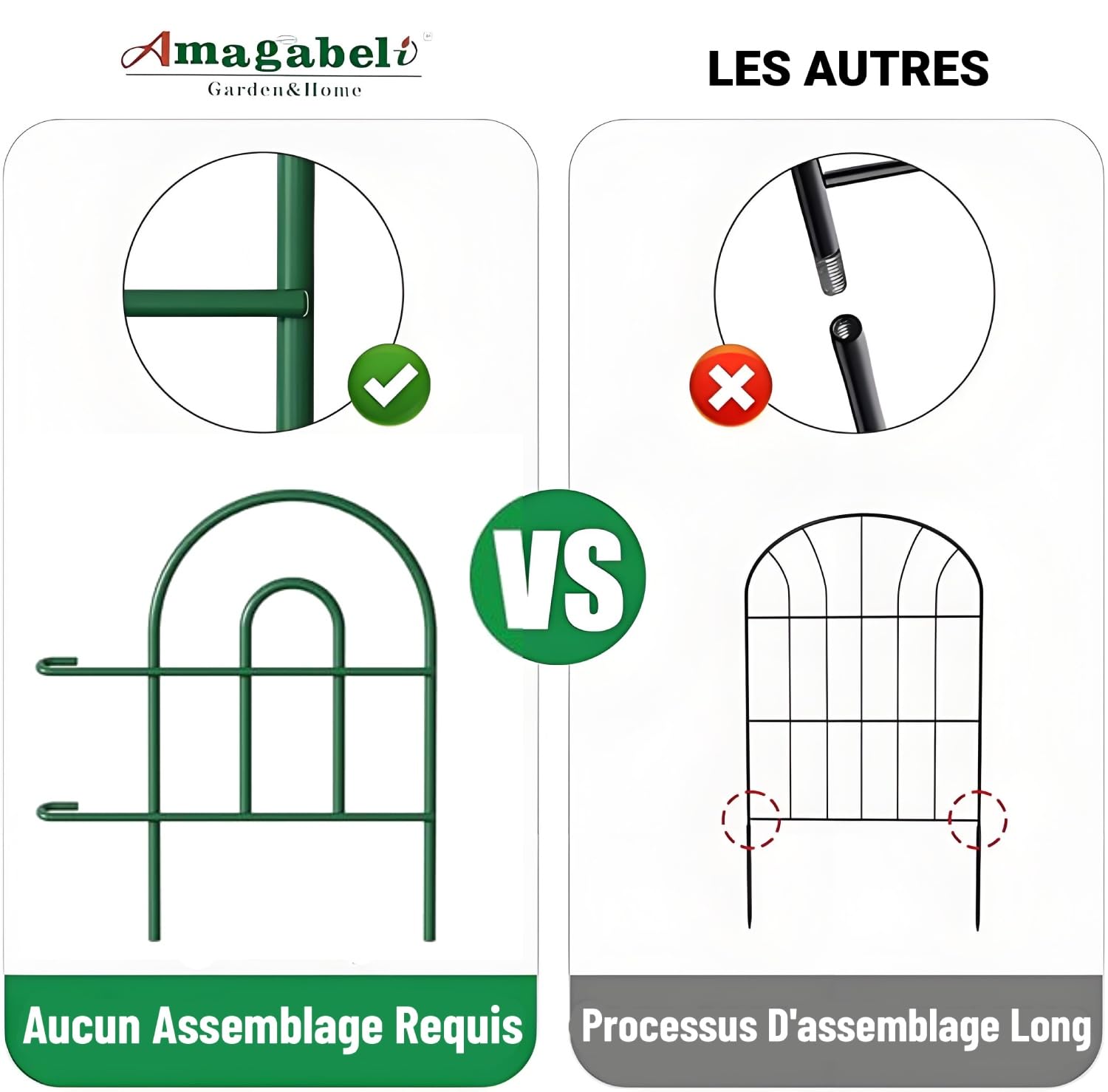 Amagabeli Clôture de Jardin en Métal 46cm(H) x 43cm(L) (35 Panneaux, Longueur Totale 15.3m) Creusage Barrière pour Animaux Clôture Métallique Décorative pour Chien Cour Terrasse Extérieur Vert