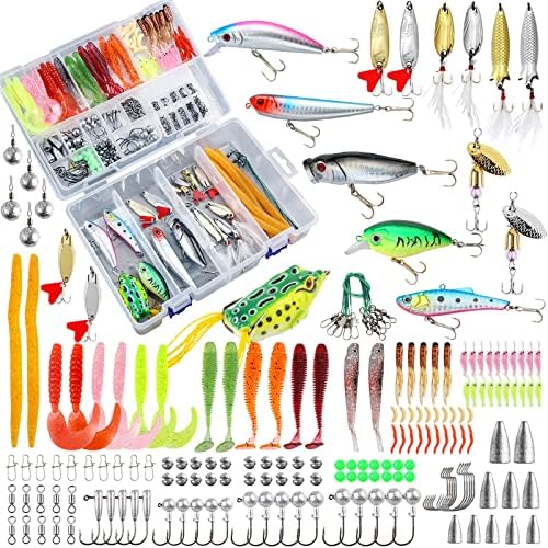 TCMBY 327PCS Fishing Lure Tackle Bait Kit Set for Freshwater Fishing Tackle Box with Tackle Included Fishing Gear, Crankbait, Soft Worm, Spinner, Spoon, Topwater, Hook, Jigs for Bass Trout Fishing.