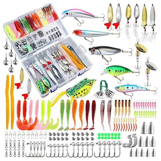 TCMBY 327PCS Fishing Lure Tackle Bait Kit for Freshwater Fishing Tackle Box with Tackle Included Crankbaits, Soft Worm, Spinner, Spoon, Topwater Lures, Hook, Jigs for Bass Trout Fishing.