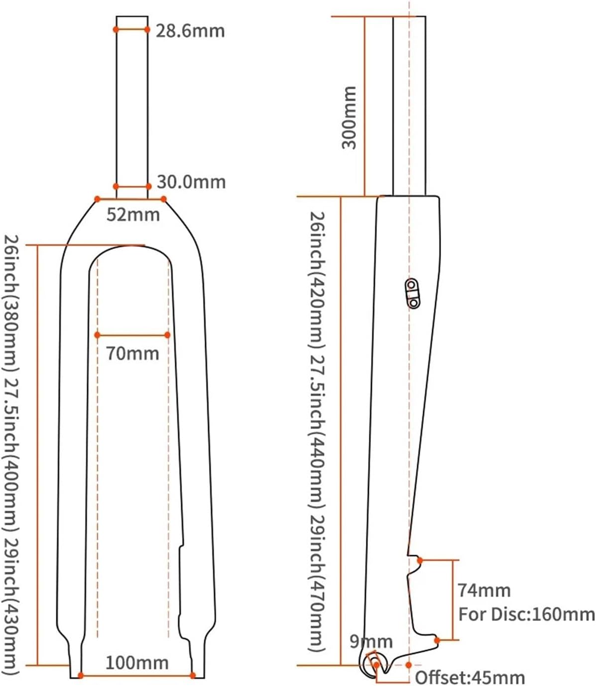 26/27.5/29 Inch Carbon Fiber Bike Fork Straight/Tapared Tube 9 * 100mm Mountain Bicycle Rigid(27.5er-Straigh)