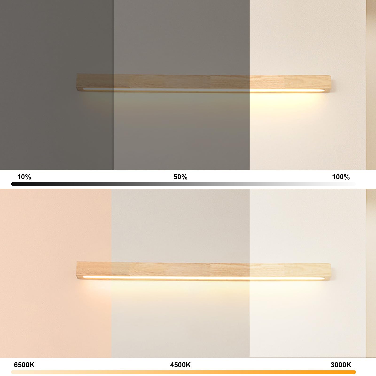 Dimmbar LED Wandleuchte Innen Holz Wandlampe Lange 2700K/4500K/6500K Lampe Modern Wandbeleuchtung Für Schlafzimmer Wohnzimmer Flur Treppenhaus Innenbeleuchtung Nachtlampe (Holz,120CM)