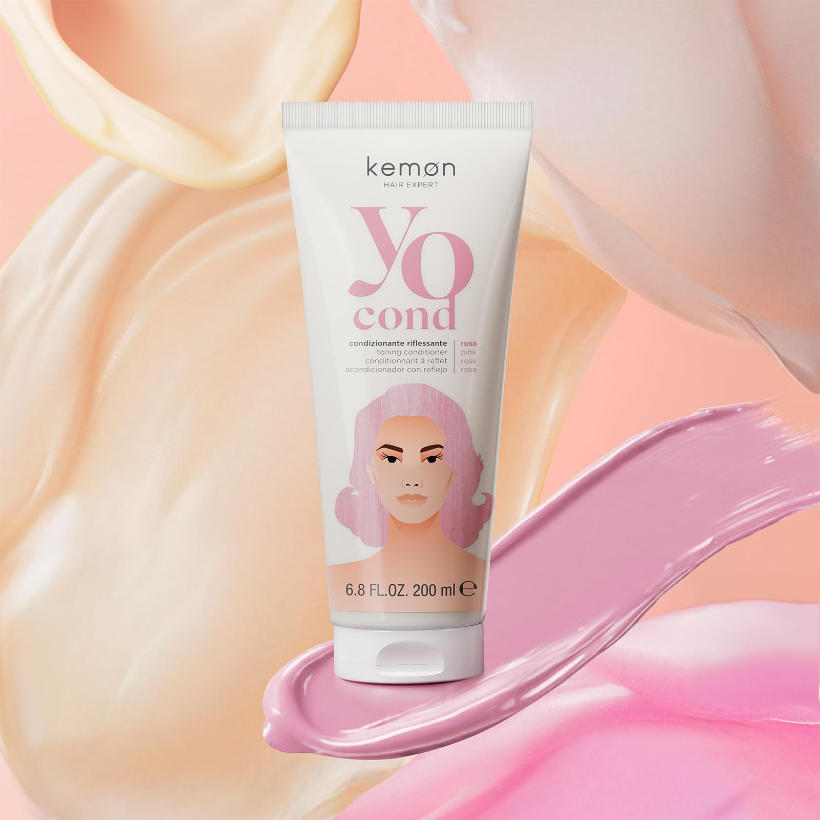 Kemon Yo Cond Rosa - Maschera Riflessante Professionale con Formula YoVeg e Velian Complex, Nutre e Illumina i Capelli in 3 Minuti, 88% Ingredienti Naturali, 200 ml