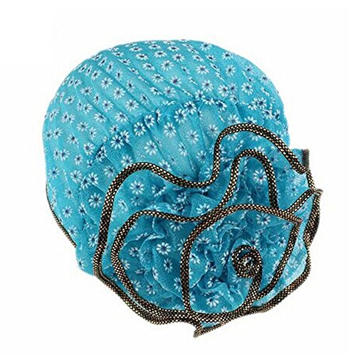Naiflowers Women Lady's Fashion Lace Floral Muslim Ruffle Cancer Chemo Hat Beanie Scarf Turban Head Wrap Cap (Light Blue)
