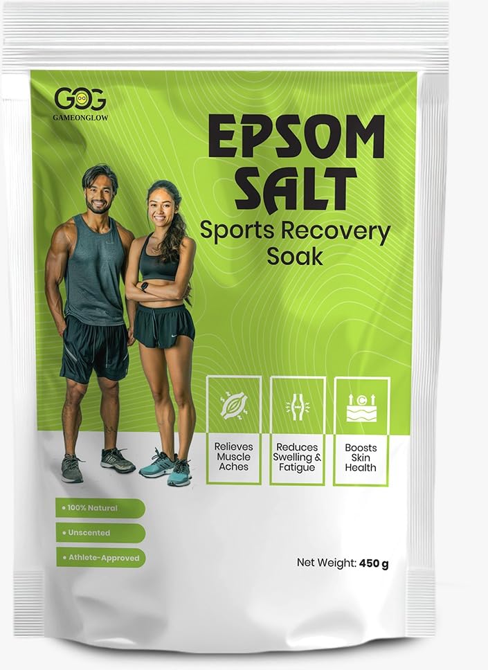 Gameonglow Sports Recovery Epsom Salt – 100% Natural Magnesium Sulfate | Unscented Bath Salt for Muscle Pain Relief, Swelling Reduction & Foot Soaks | Athlete-Approved, 450g (Pack of 1)-picture-19