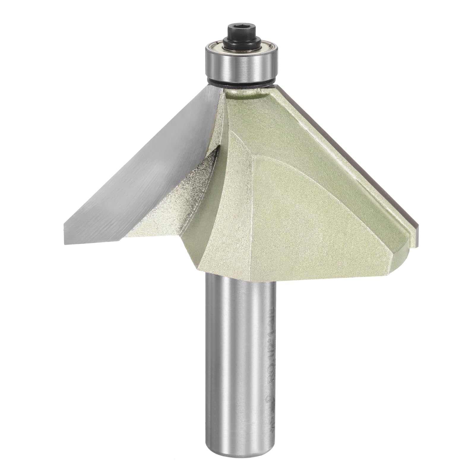 sourcing map 45 Degree Chamfer Router Bit 1/2 Inch Shank 1-3/8" Cutting Edge Carbide Tip with Bearing for Woodworking Milling Cutter Tool, Gold