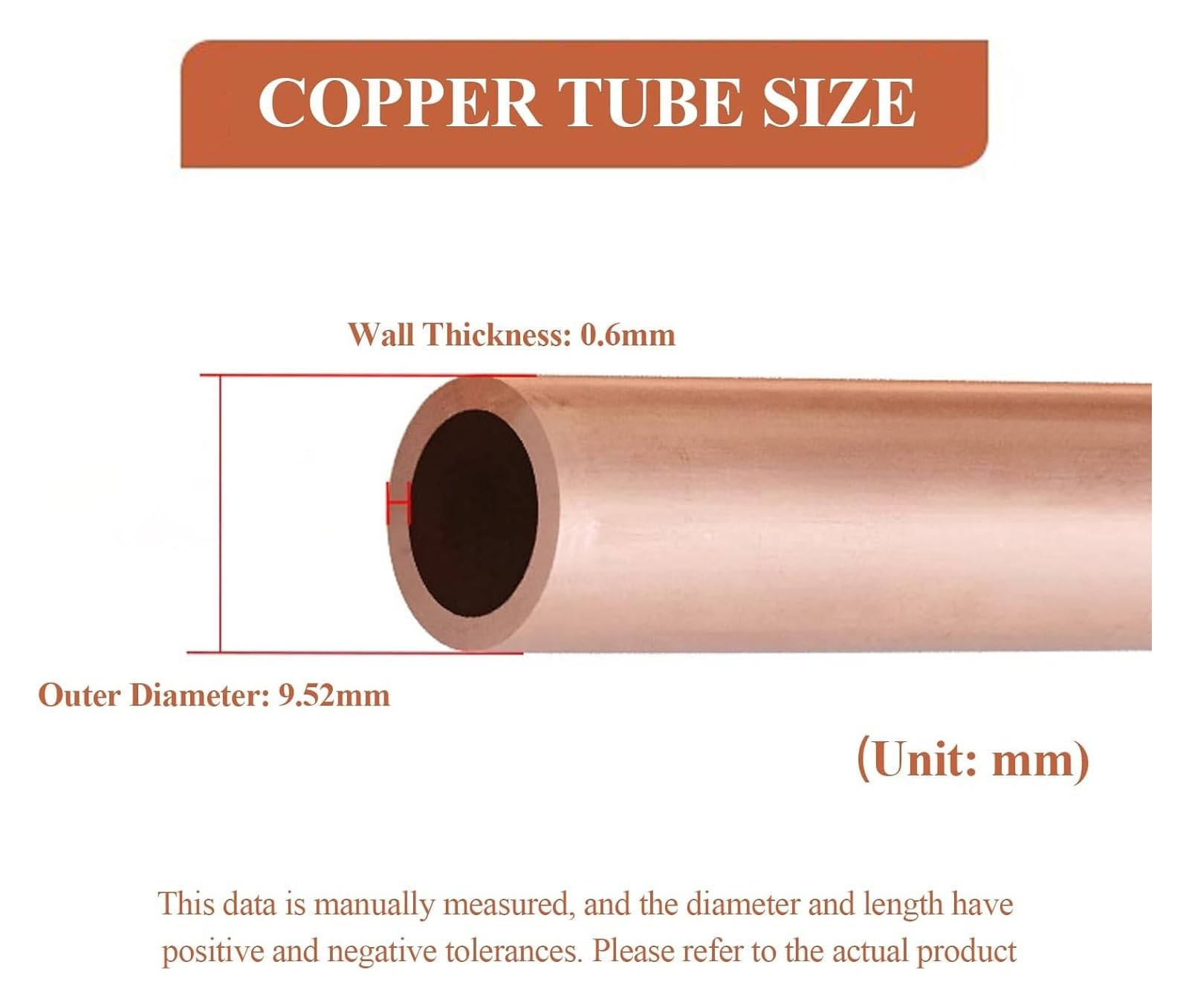 Tubos de bobina de cobre, Tubo de cobre T2 5 metros longitud y 0,6 mm espesor, ideal for sistemas refrigeración fontanería(OD 9.52mm)