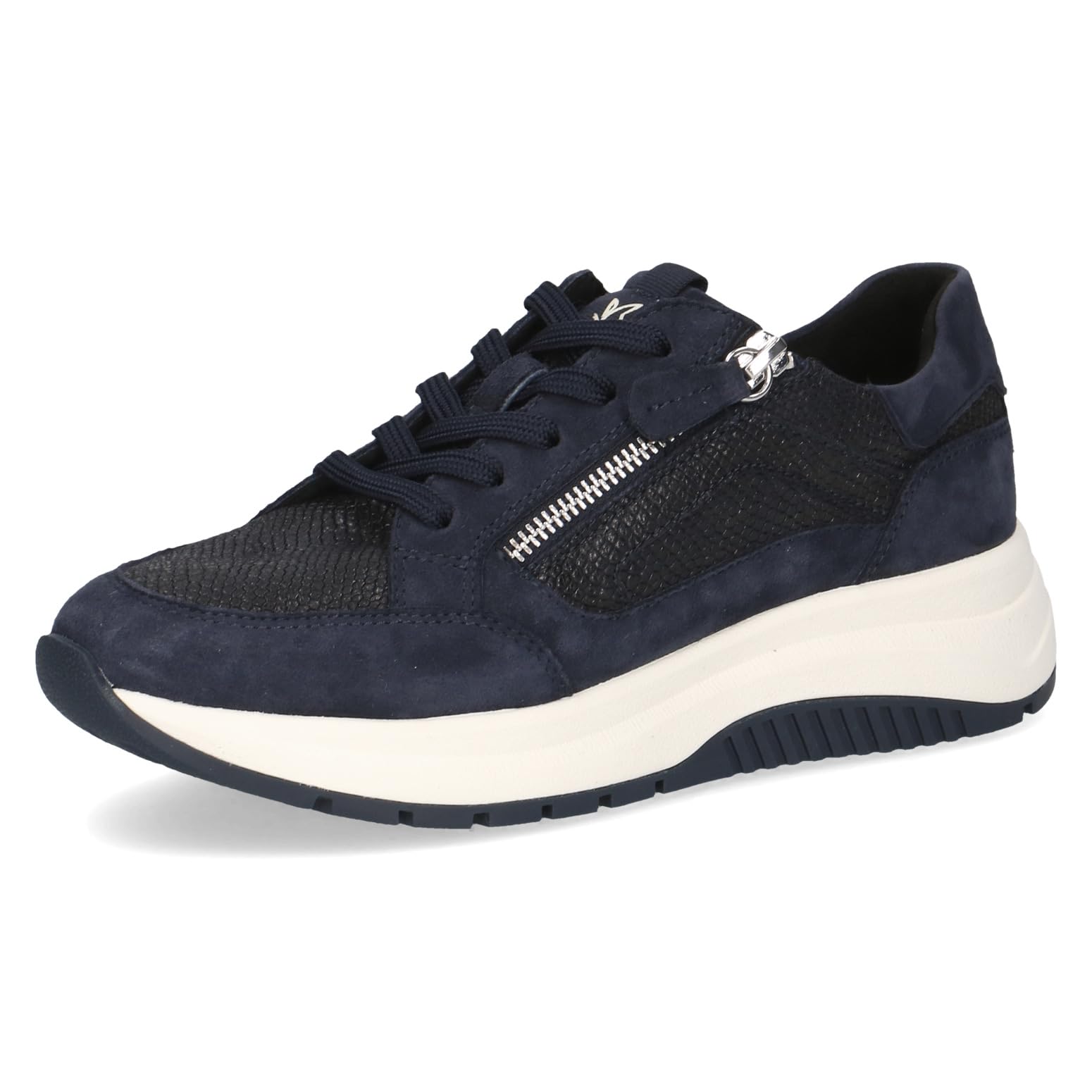 CAPRICE Women's Low-top Leather Platform Sneakers, Blue (Ocean Comb), 7.5 UK