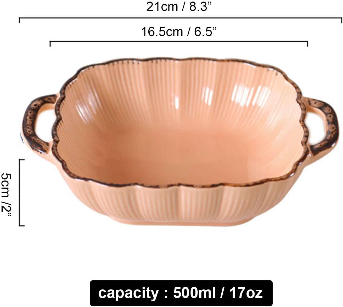 Rectangular Lasagne Pan with Handle, Small Ceramic Bakeware Pan for 1 Person, Porcelain Baking Dish Oven Proof-Light(Roze)