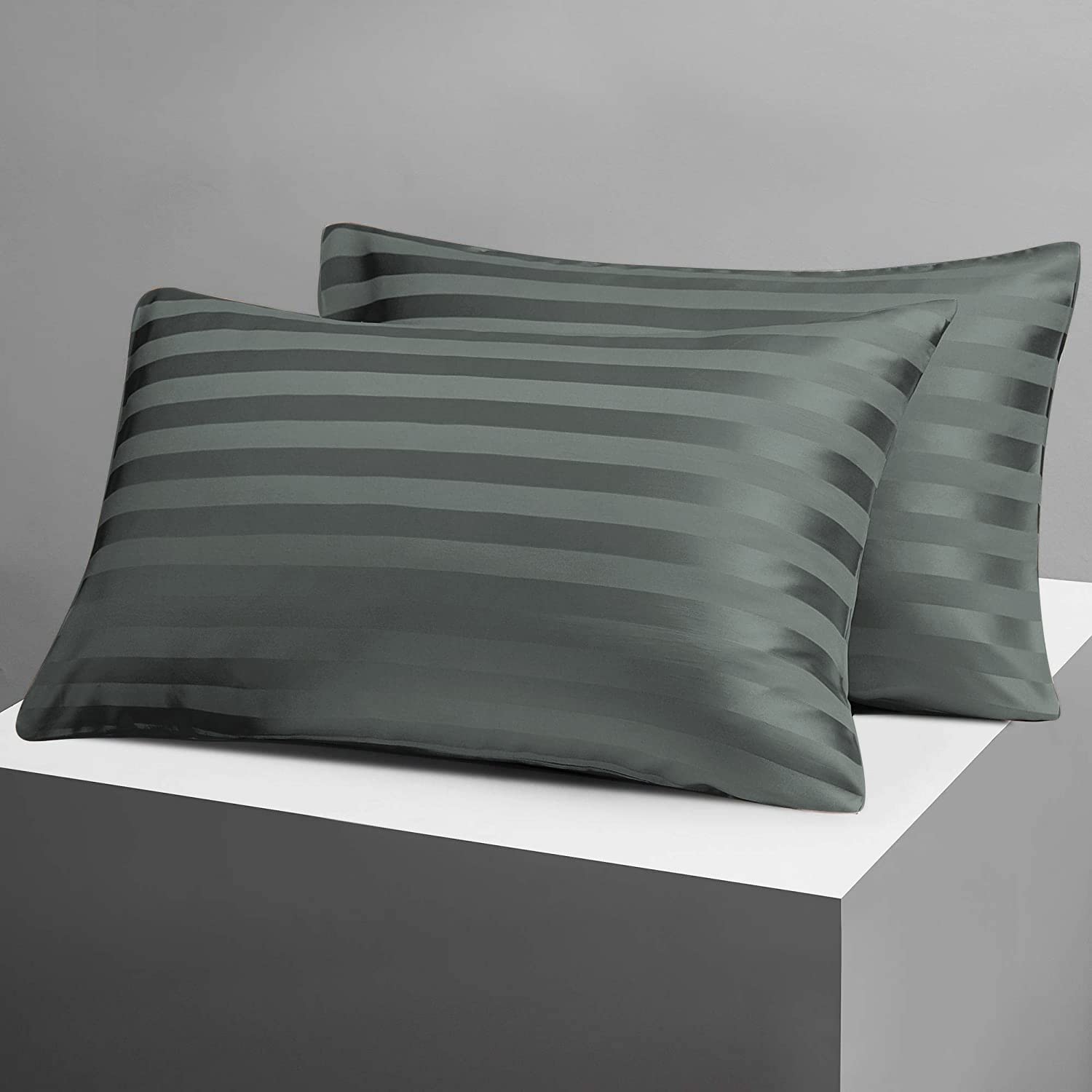 Cloth Fusion Glace Cotton Pillow Cover Set of 2 with Envelope Closure, Soft Pillow Case for Comfort (17"X27" Inches, Dark Grey)