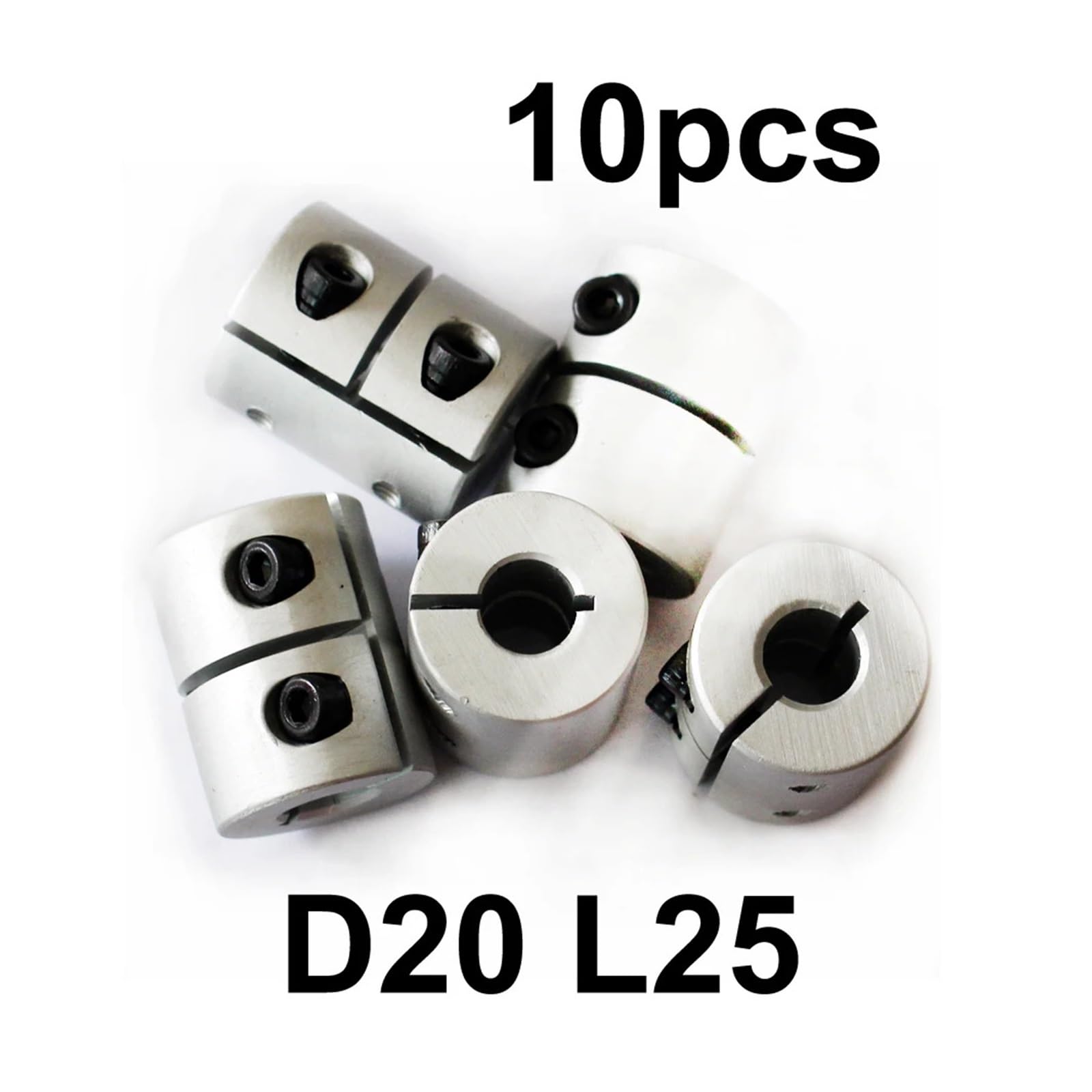 Pince de coupleur d'arbre Rigide, 10 pièces, servomoteur Pas à Pas, pièces d'imprimante 3D 3/4/5/6/6.35/8/10 D20L25 for CR10 Ender-3(6.35 mm to 6.35mm)