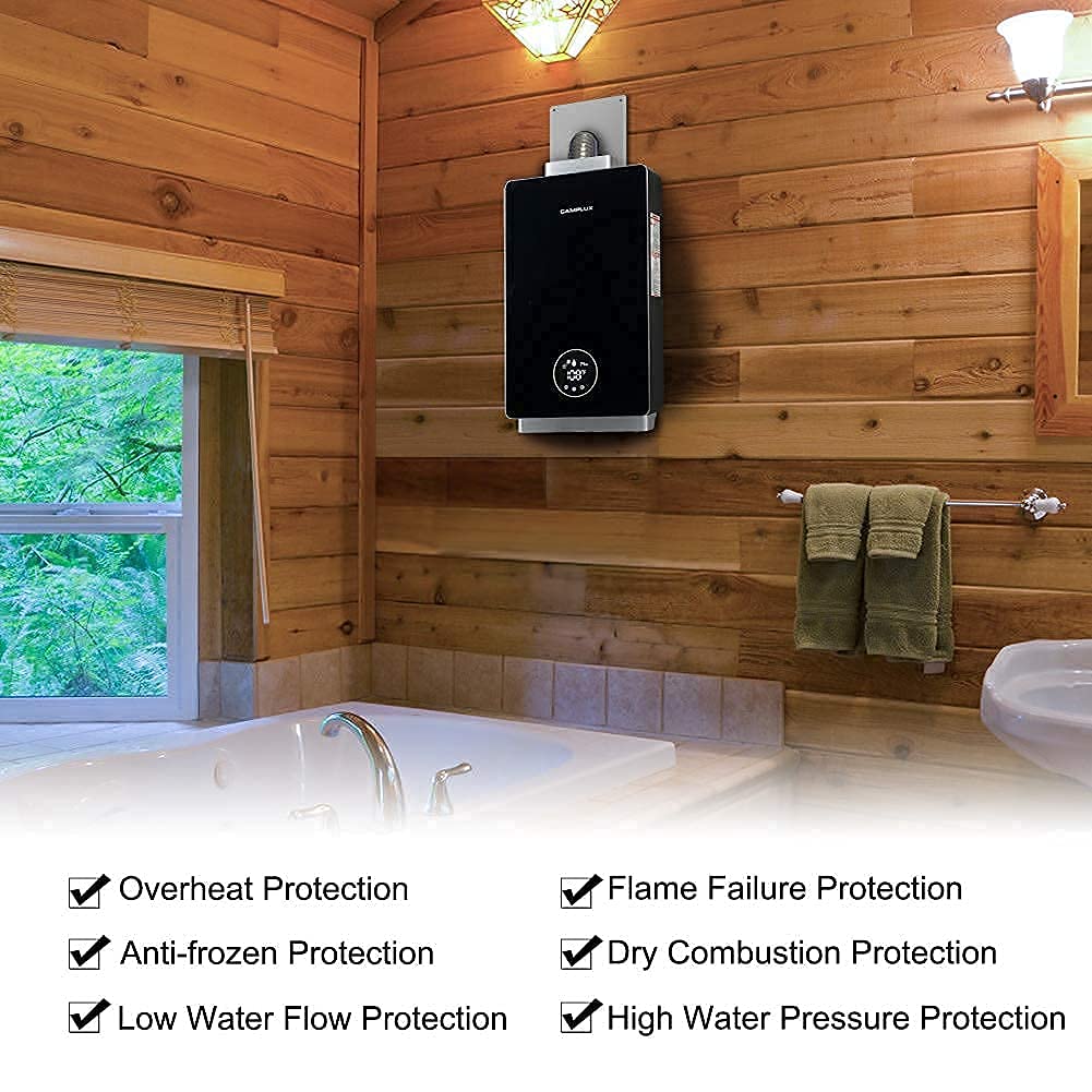 Camplux 12L 3.18 GPM Indoor Tankless Tankless Natural Gas Water Heater With  Wall Thimble - Amazon.com