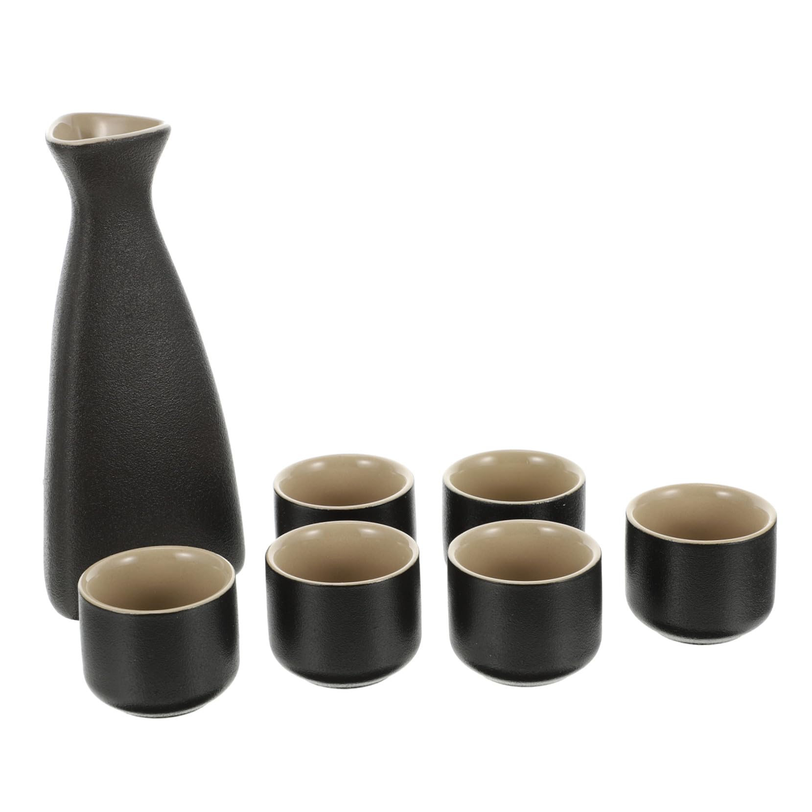 Ipetboom Ensemble de 7 Tasses à Saké en Céramique Noire, Design Japonerie Simpliste, Multi-usages, pour Recevoir Famille et Invités