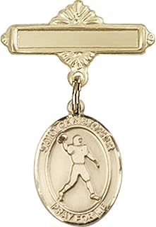 Gold Filled Baby Badge with St. Christopher/Football Charm and Polished Badge Pin 1 X 5/8 inches
