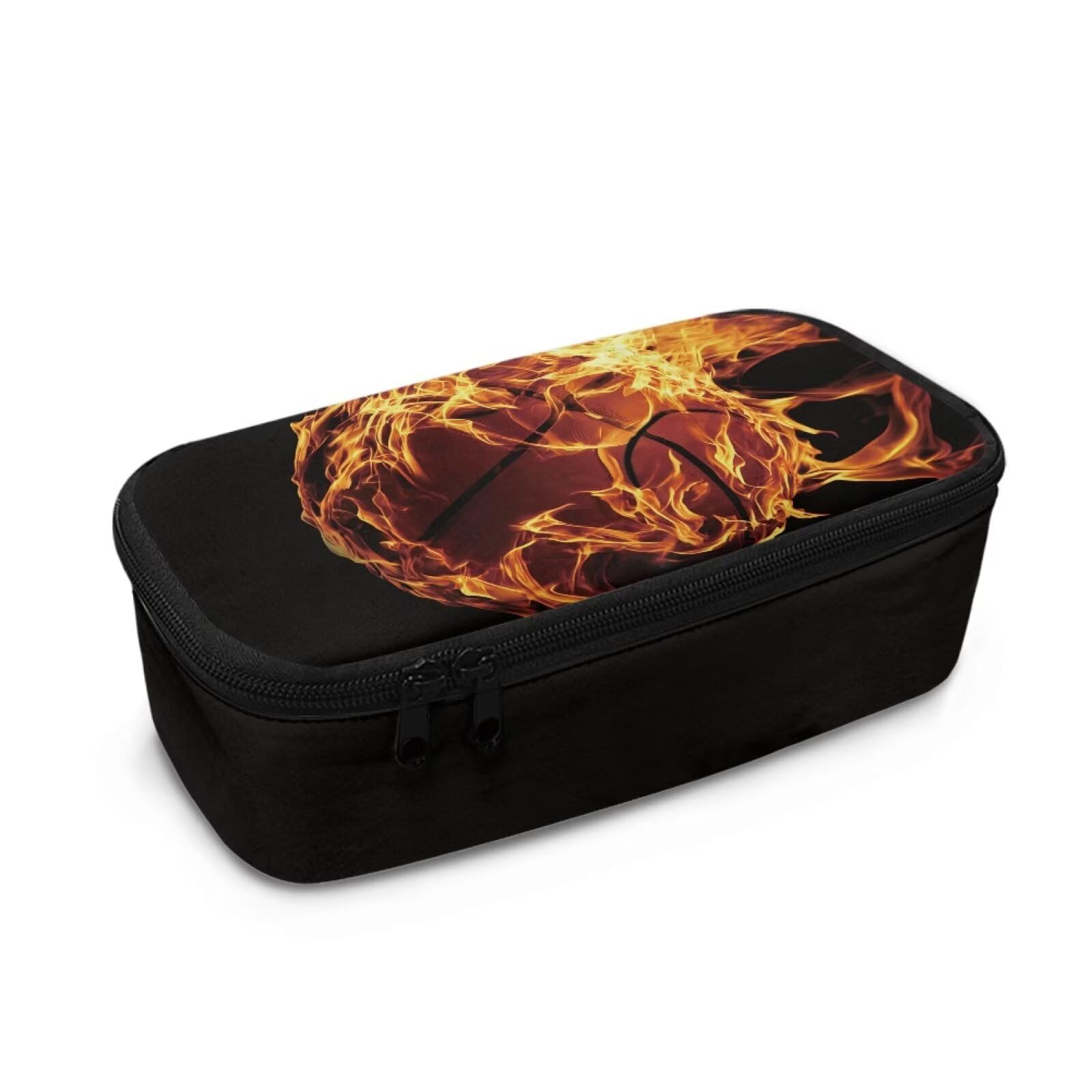 TOADDMOS Fire Basketball Pencil Case Adult Pen Maker Pencil Pouch with 3 Compartments for for Teen Boys Men School Office Supplies
