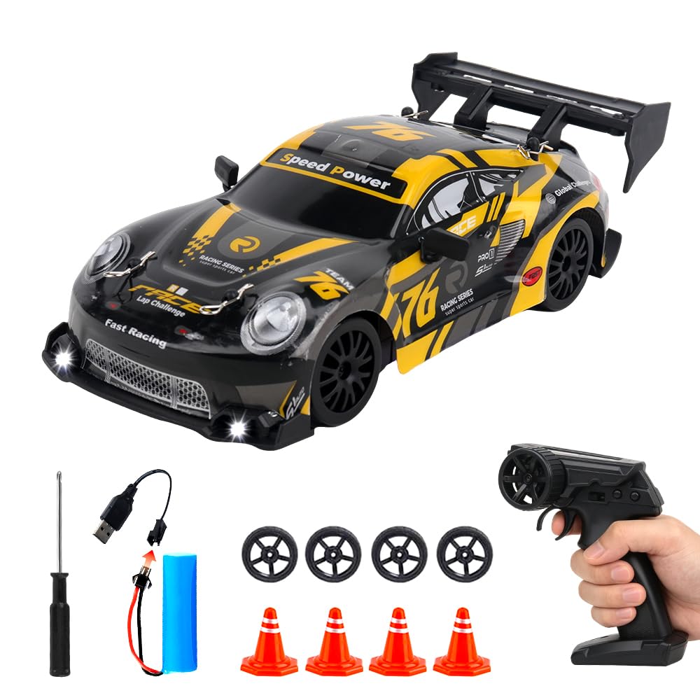 KQWVZ RC Drift Car, 1:24 Remote Control Car with Cool Lighting&Drifting Tires, 2.4GHz 4WD Mini Remote Control Car, 20km/h High Speed Racing Vehicle Drifting Cars for Kids and Adults(One Batterie)