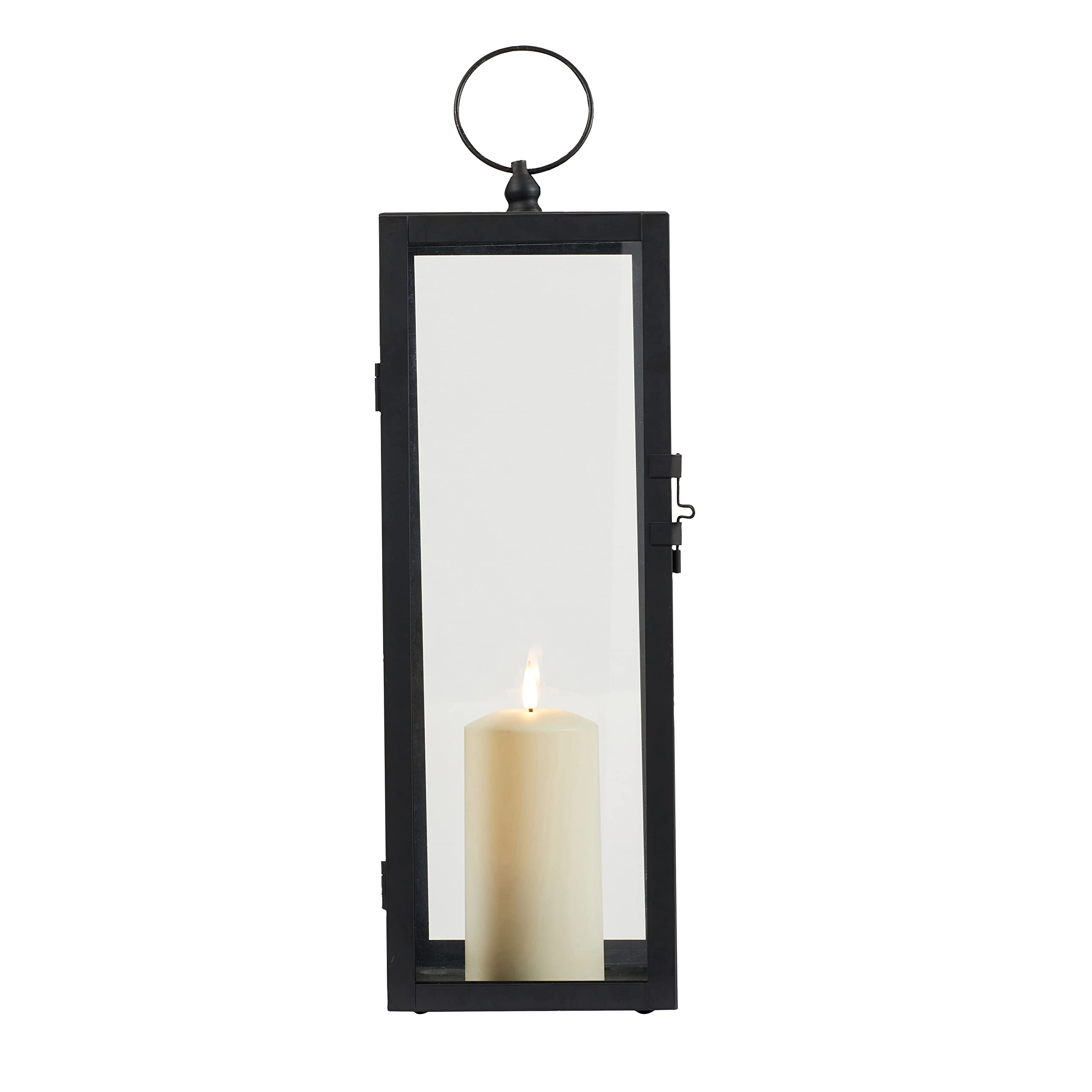 Lights4fun Farolillo Decorativo de Metal Negro de 45cm con Vela LED TruGlow® a Pilas para Interiores y Exteriores