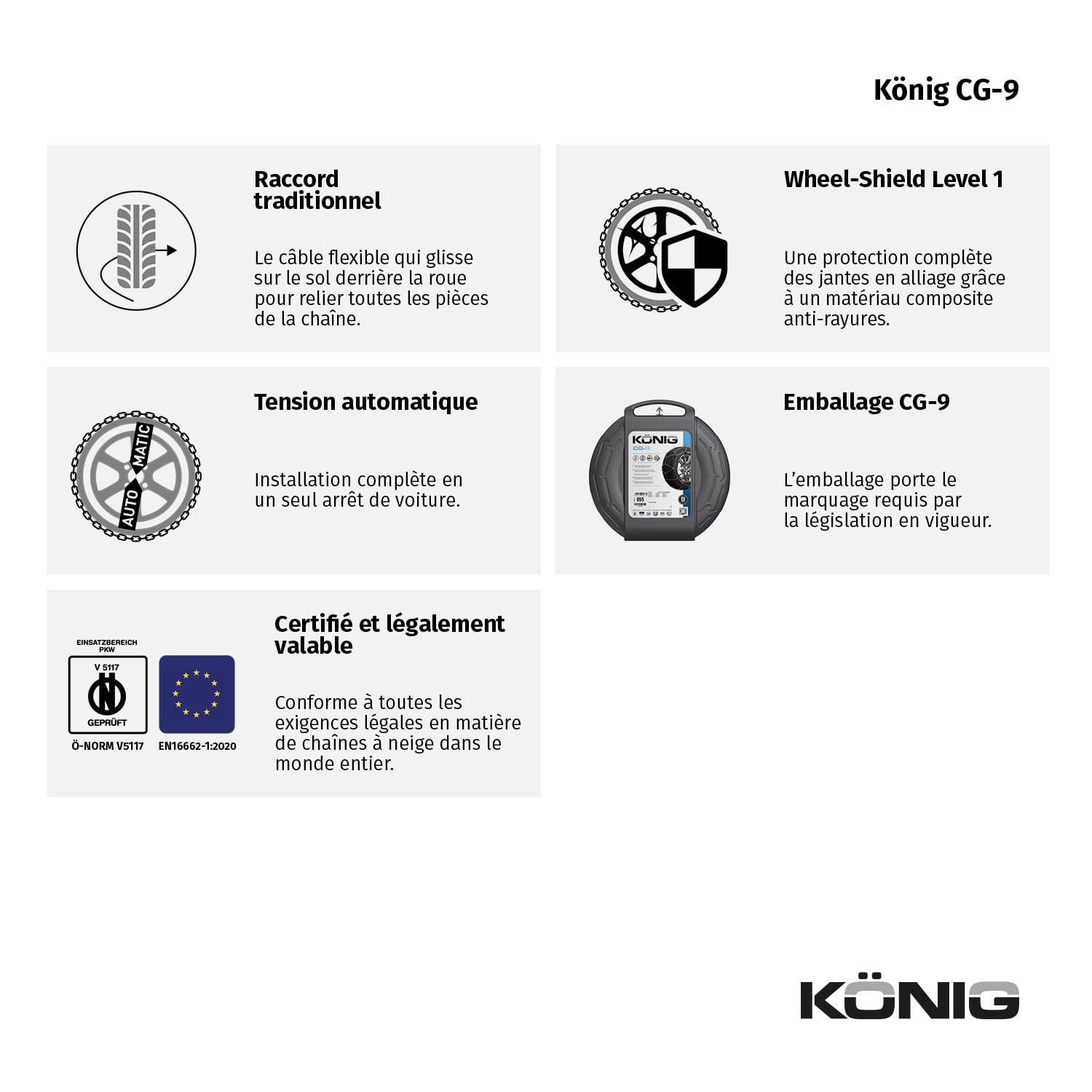 KÖNIG CG-9 102 - Chaînes à Neige, Set de 2